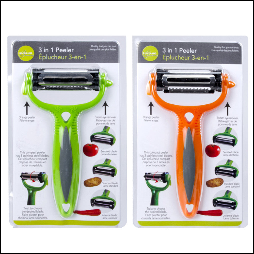 LUCIANO GOURMET 3-in-1 Vegetable Peeler - Stainless Steel Kitchen Peeler for Potatoes, Carrots & Fruits - Essential Cooking Tool for Easy Peeling & Slicing