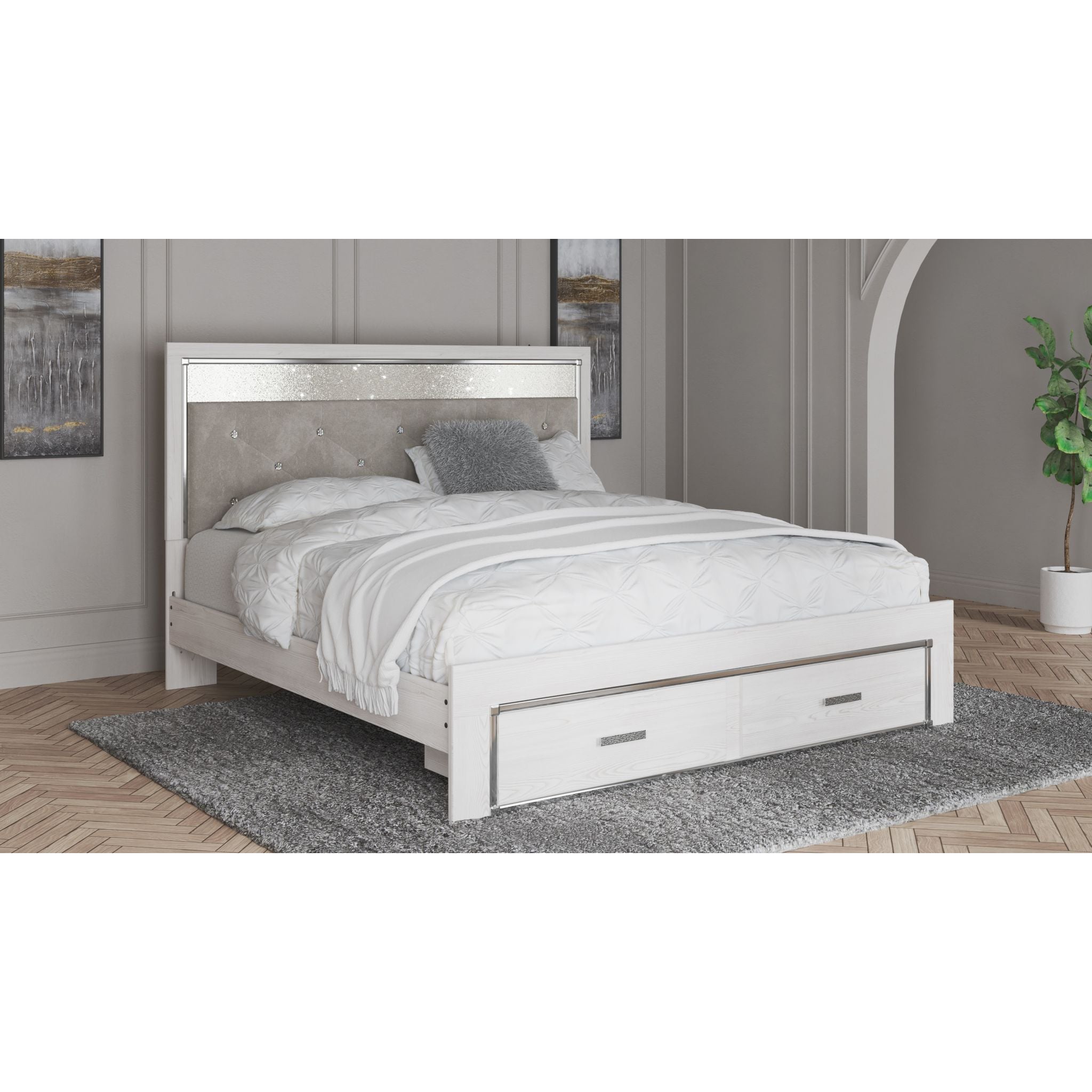 Altyra White Storage Bed with Underbed Drawers - Modern Platform Bed Frame with Hidden Storage for Small Spaces, Bedroom & Guest Room Organization