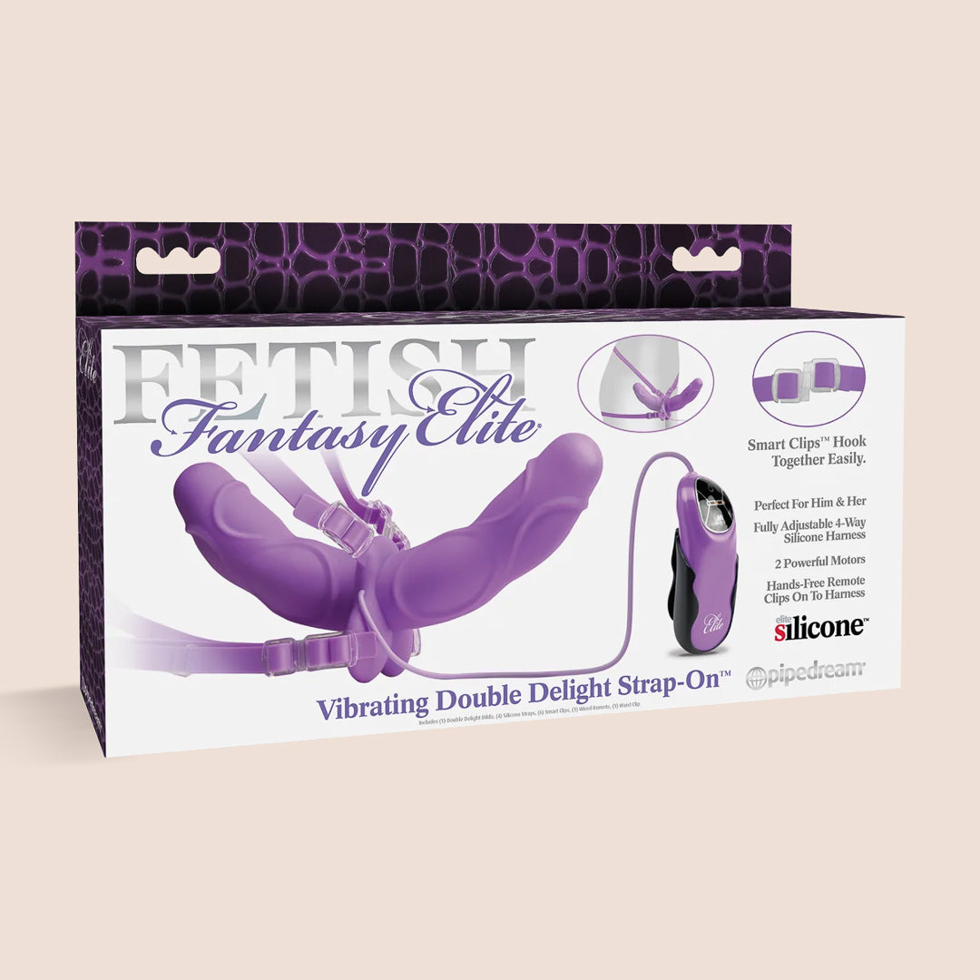 Fetish Fantasy Elite Vibrating Double-Ended Strap-On Dildo for Couples - Powerful Dual Stimulation for Lesbian & Straight Couples - Perfect for Role Play & BDSM