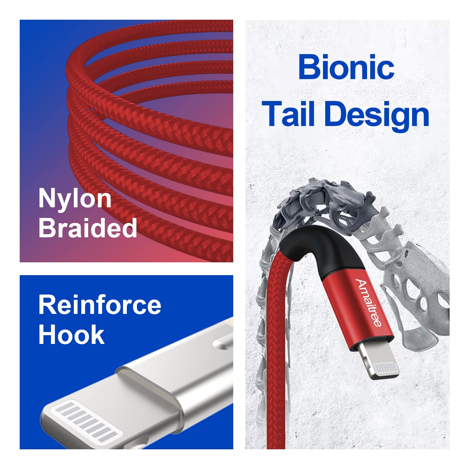 Apple MFi Certified Lightning Cable 6Ft 2-Pack - 3A Fast Charging USB-A to Lightning Woven Braided Cable for iPhone 14/13/12/11/XS/XR/8/7/6/5 - Durable CarPlay Charging Cord (Red) - Perfect for Home, Office & Travel Use