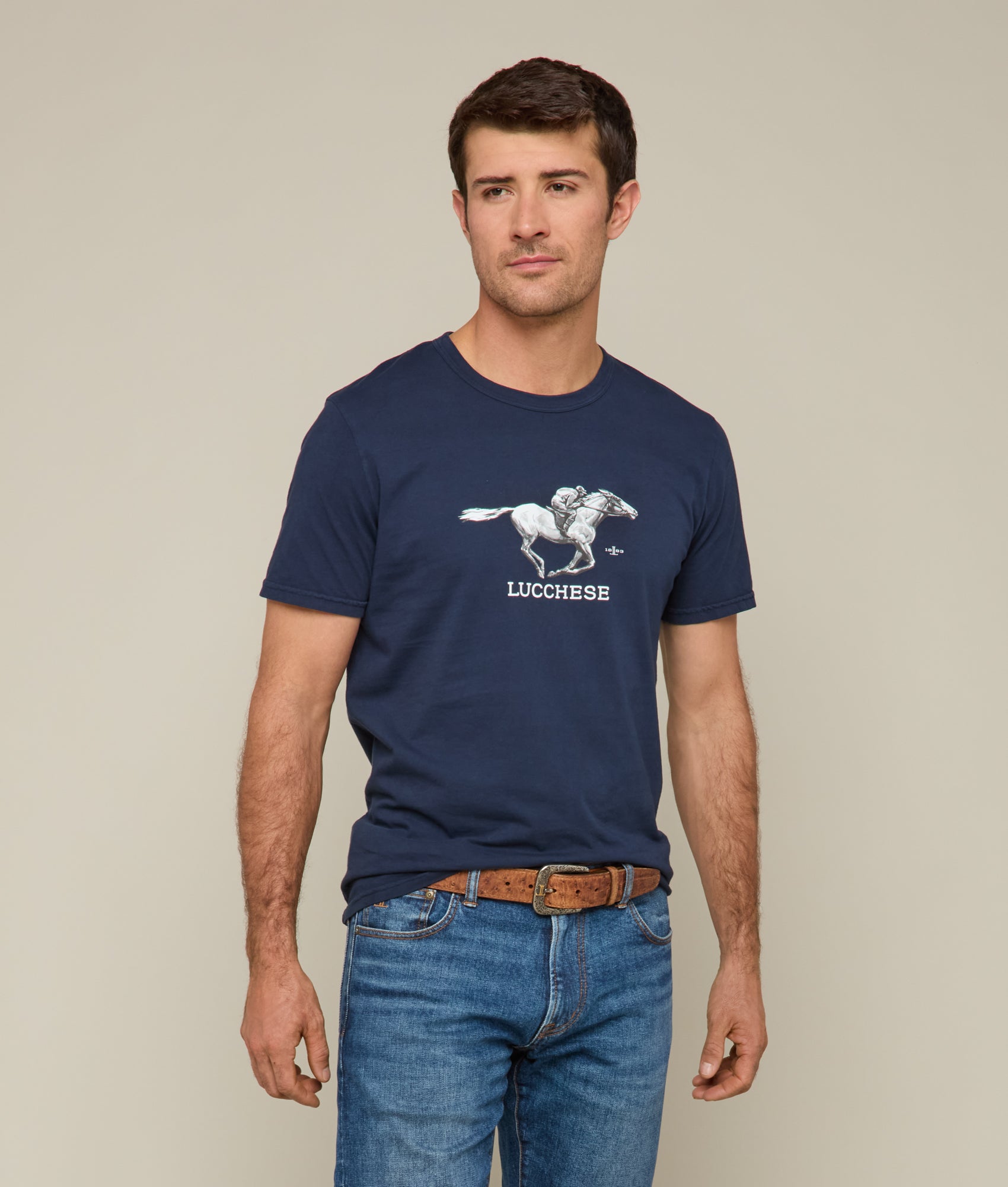 Lucchese Racehorse T-Shirt in Navy Blue - Stylish Comfort for Casual Wear & Western Fashion