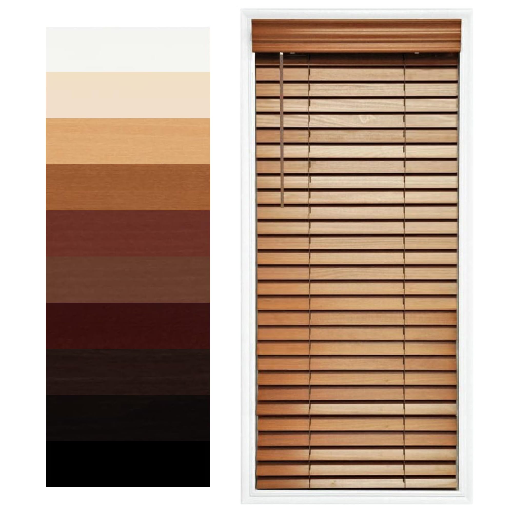 Customizable Wood Horizontal Cordless Window Blinds - 2 Inch Slats - Golden Oak Finish - Inside or Outside Mount - Perfect for Living Room, Bedroom & Home Office