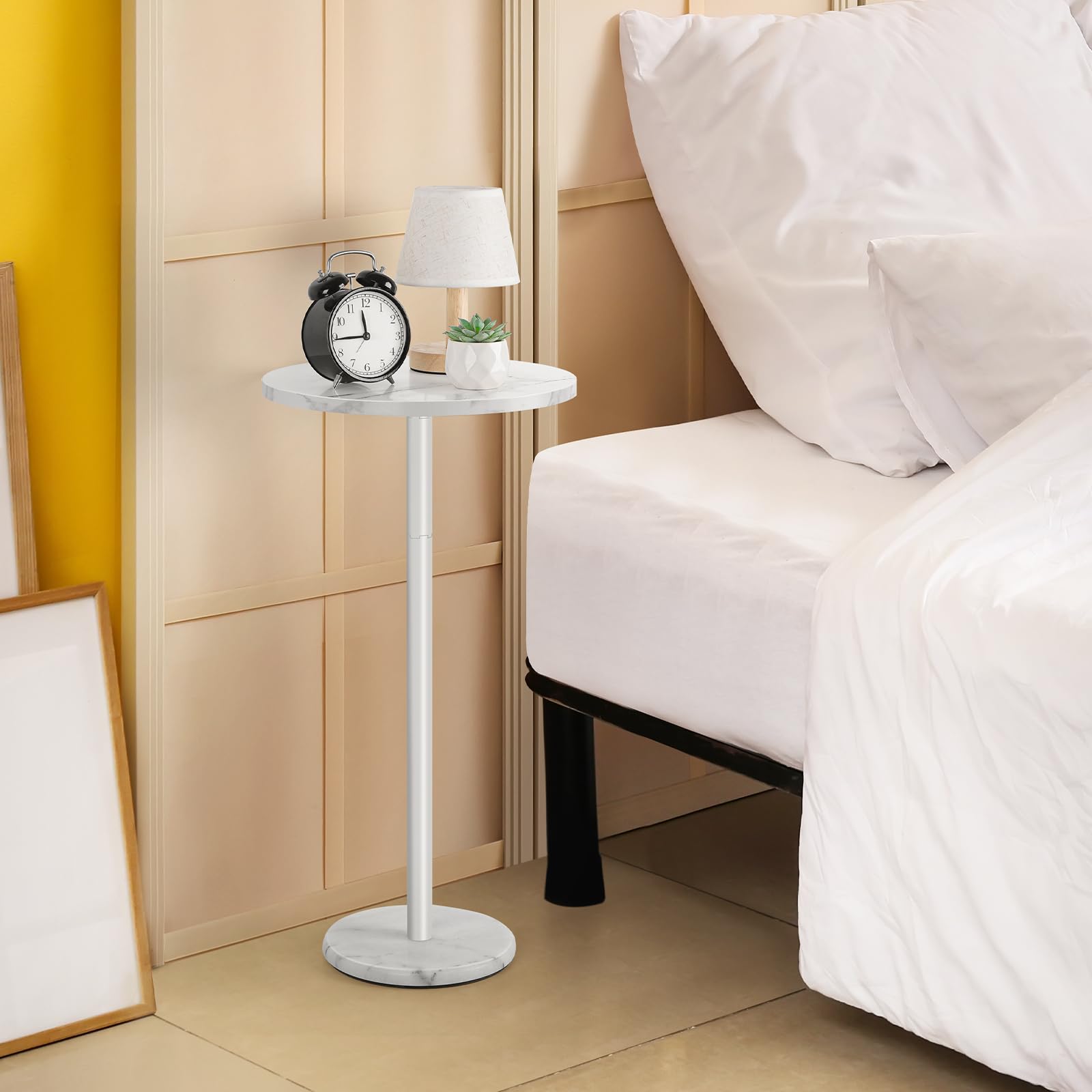 Modern White Round Side Table Set of 2 - Small Accent End Tables with Marble Base for Living Room, Bedroom, Outdoor - Perfect for Drinks, Books & Decor