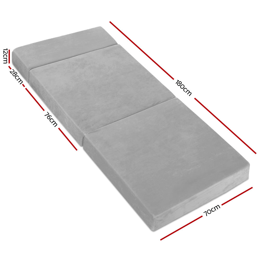 Portable Folding Foam Mattress Sofa Bed - Velvet Light Grey Lounge Chair for Camping, Guest Room & Small Spaces | Comfortable Convertible Sleeper for Adults