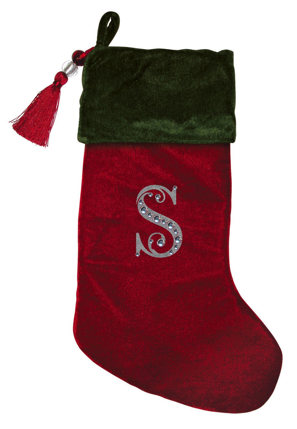 Evergreen 8.5 x 18.5 Inch Red & Green Velvet Christmas Stocking with Tassel - Perfect for Holiday Decor, Fireplace Mantel & Gift Giving