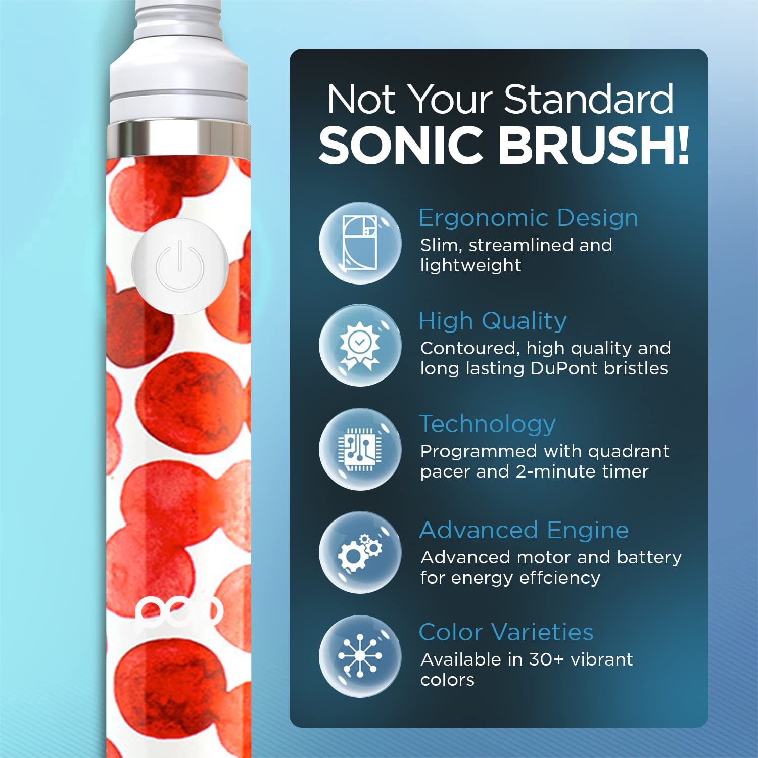 Pop Sonic Electric Toothbrush for Kids & Adults - Red Bubbles Design, 2-Speed (15,000-30,000 RPM), DuPont Nylon Bristles, Battery-Powered Travel Toothbrush - Perfect for Home, Travel & Daily Oral Care