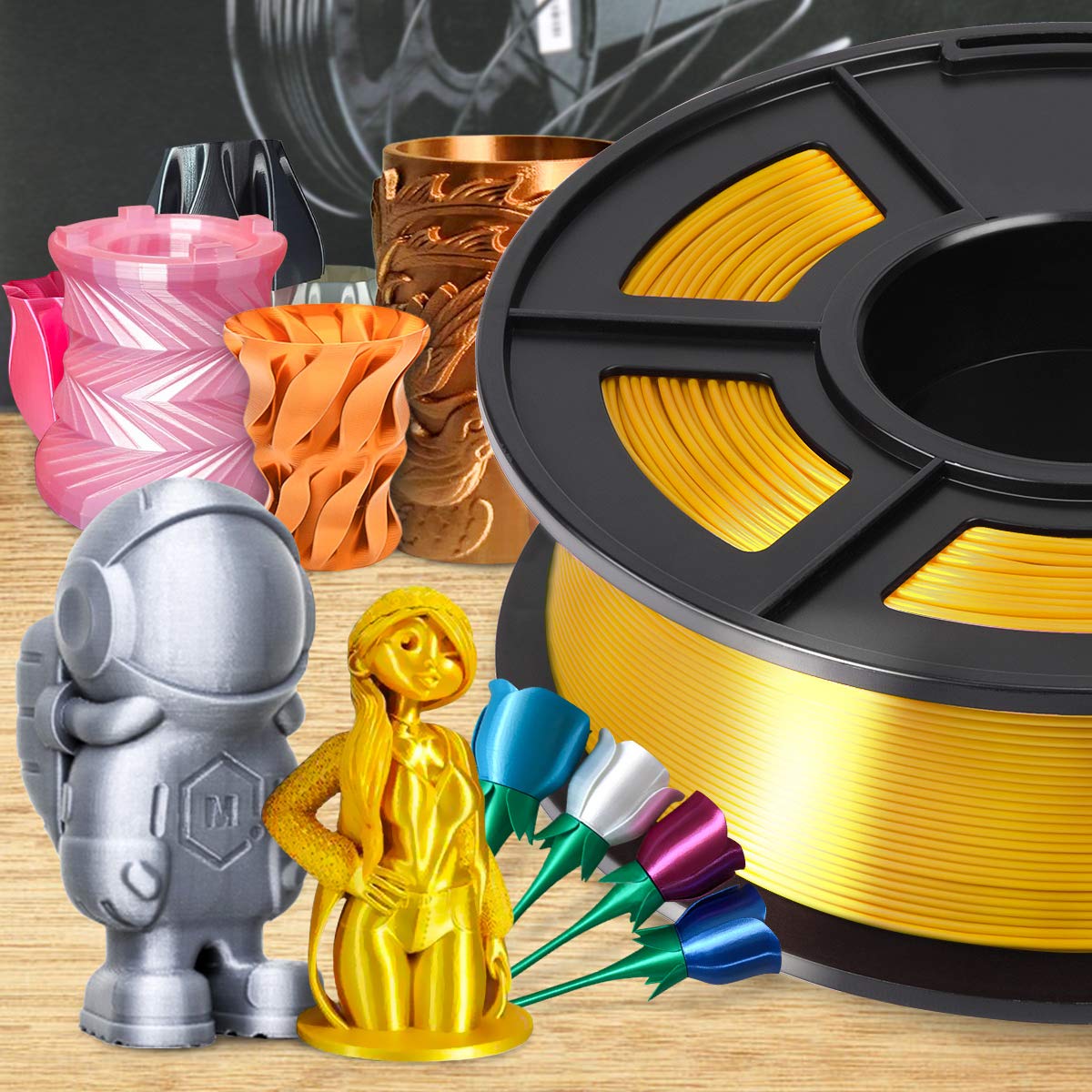 SUNLU Silk PLA Filament 1.75mm for 3D Printing - Premium Shiny PLA Filament with +/- 0.02mm Accuracy, 1kg Spool (2.2lbs), 330 Meters, Silky Gold - Perfect for Cosplay Props, Home Decor & DIY Craft Projects
