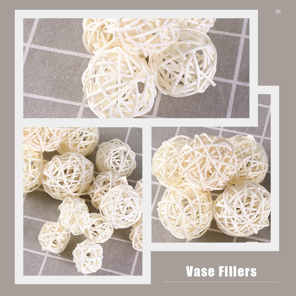 30Pcs Mini White Rattan Balls - Decorative Bowl Filler for Vase, Table Centerpiece, Party & Christmas Decor - Natural Woven Rattan Home Decor for Dining Room, Living Room & Wedding