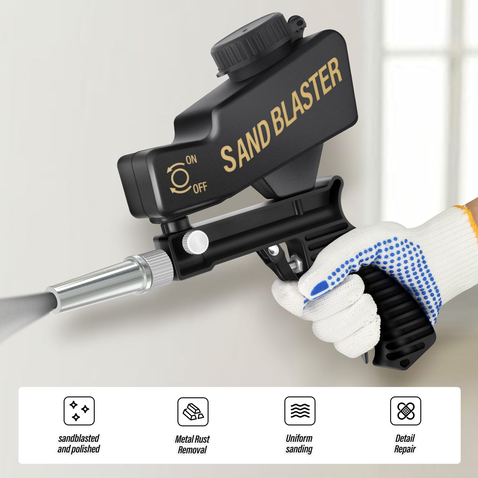 Portable Air Sand Blaster Gun Kit - Compact & Powerful for Paint, Rust, and Grime Removal from Metal & Wood | Perfect for DIY Auto Restoration, Metal Cleaning, and Wood Surface Prep