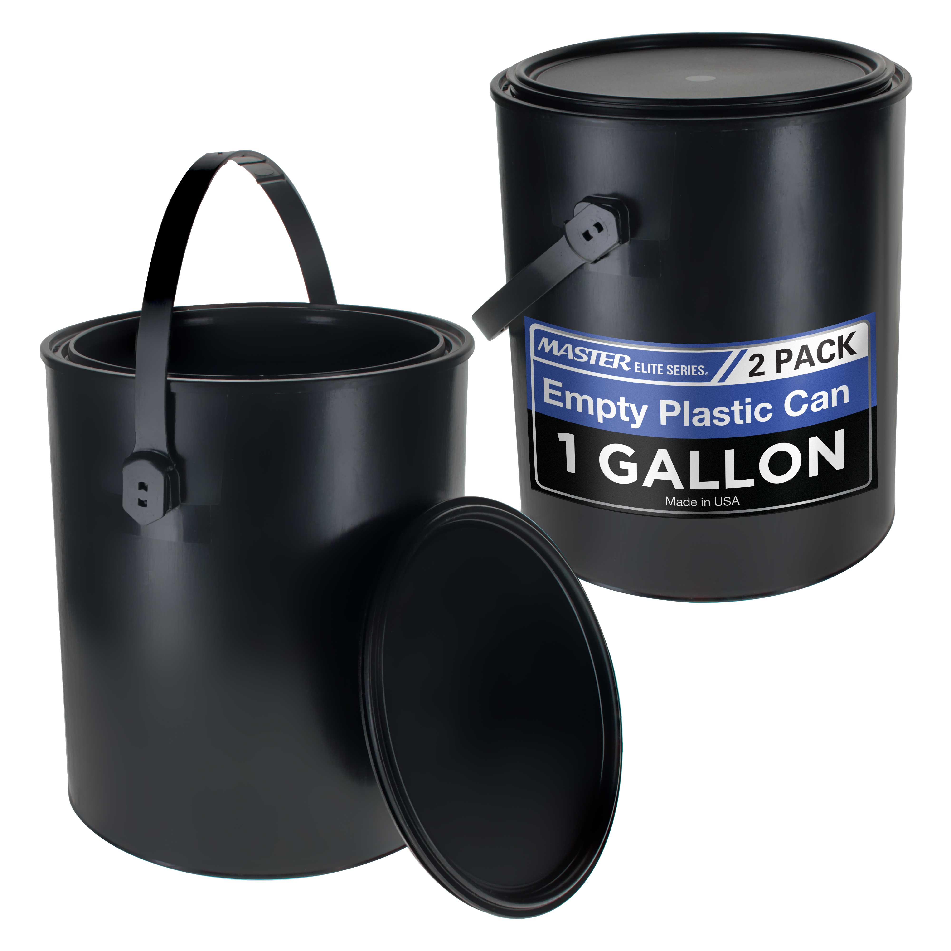 Master Elite 1 Gallon Empty Plastic Paint Can Bucket with Triple Lock Airtight Lid - 128 fl oz All Plastic Coating Storage Container with Handle (Pack of 2) - Perfect for Paint Storage, DIY Projects, and Home Improvement