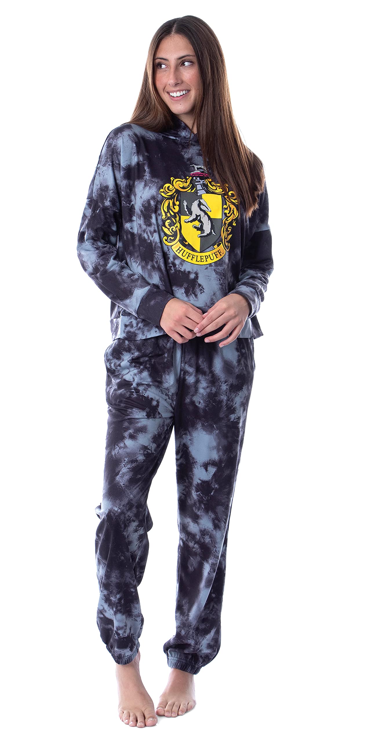 Harry Potter Wizarding World Women's Hogwarts Houses Tie-Dye Hooded Sweatshirt & Jogger Set - Cozy Lounge Wear for Potterheads & Movie Nights