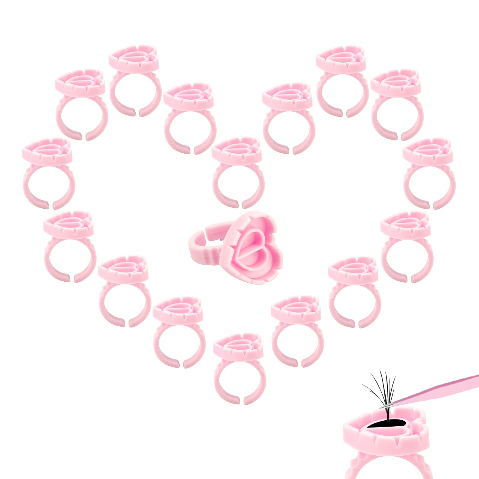 100PCS Heart-Shaped Disposable Glue Rings for Eyelash Extensions - Professional Lash Fan Blossom Supplies with Storage Box - Ideal for Beauty Salons & DIY Lash Techs (Pink) | Perfect for Salon Use, Home Lash Application & Travel Beauty Kits