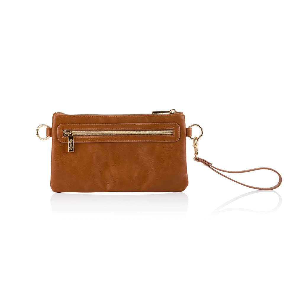 Itzy Ritzy Boss Pouch - Women's Crossbody Clutch Belt Bag with Wristlet Strap & 6 Card Slots | Multi-Functional Purse for Everyday Use, Travel & Night Out (Cognac)