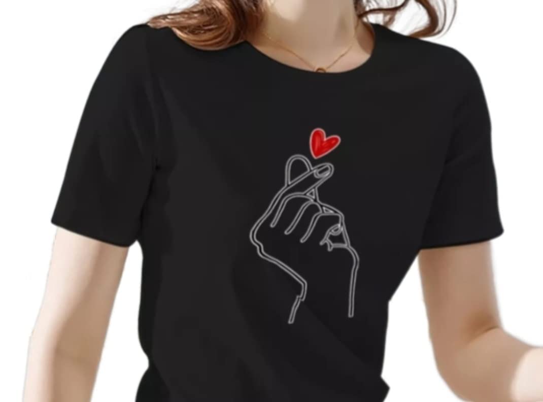 Korean Finger Heart Hand K-Pop T-Shirt for Women - Trendy K-Drama Inspired Love Symbol Tee | Perfect for Concerts, Fan Meetings & Casual Wear