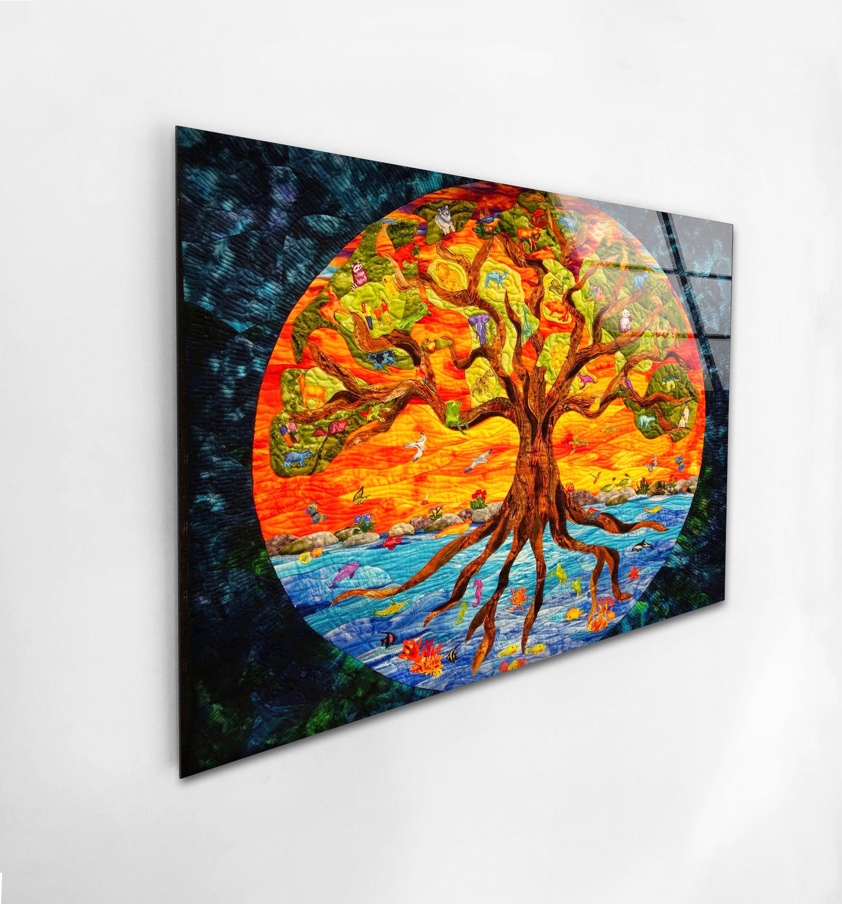 Big Tree of Life Glass Wall Art - Handmade Stained Glass Window Decor for Living Room, Bedroom & Office - Spiritual Home Decor Gift