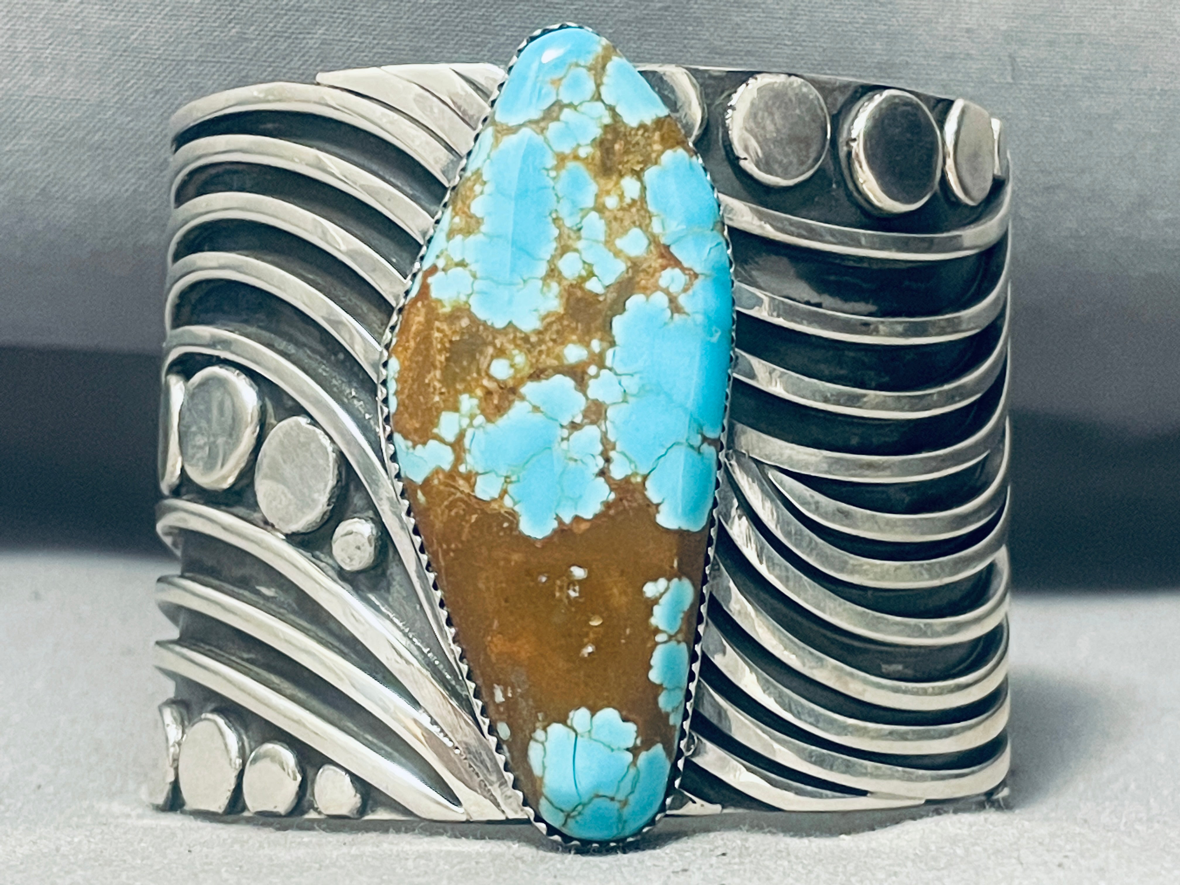 140 Grams Heavy Swirl #8 Turquoise Sterling Silver Bracelet for Women - Handmade Boho Jewelry Gift for Birthday, Anniversary & Special Occasions