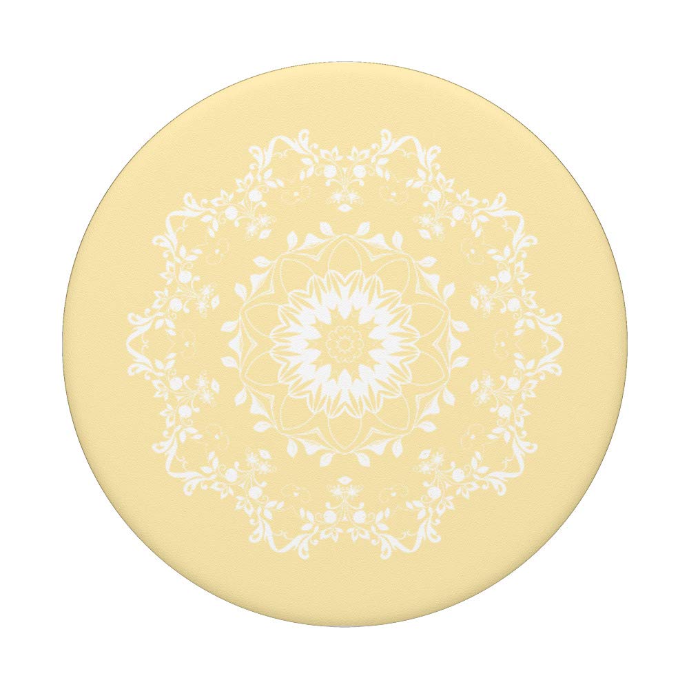 Pale Pastel Yellow White Mandala Cute PopSockets PopGrip - Swappable Phone & Tablet Grip for Stylish Protection and Easy Handling