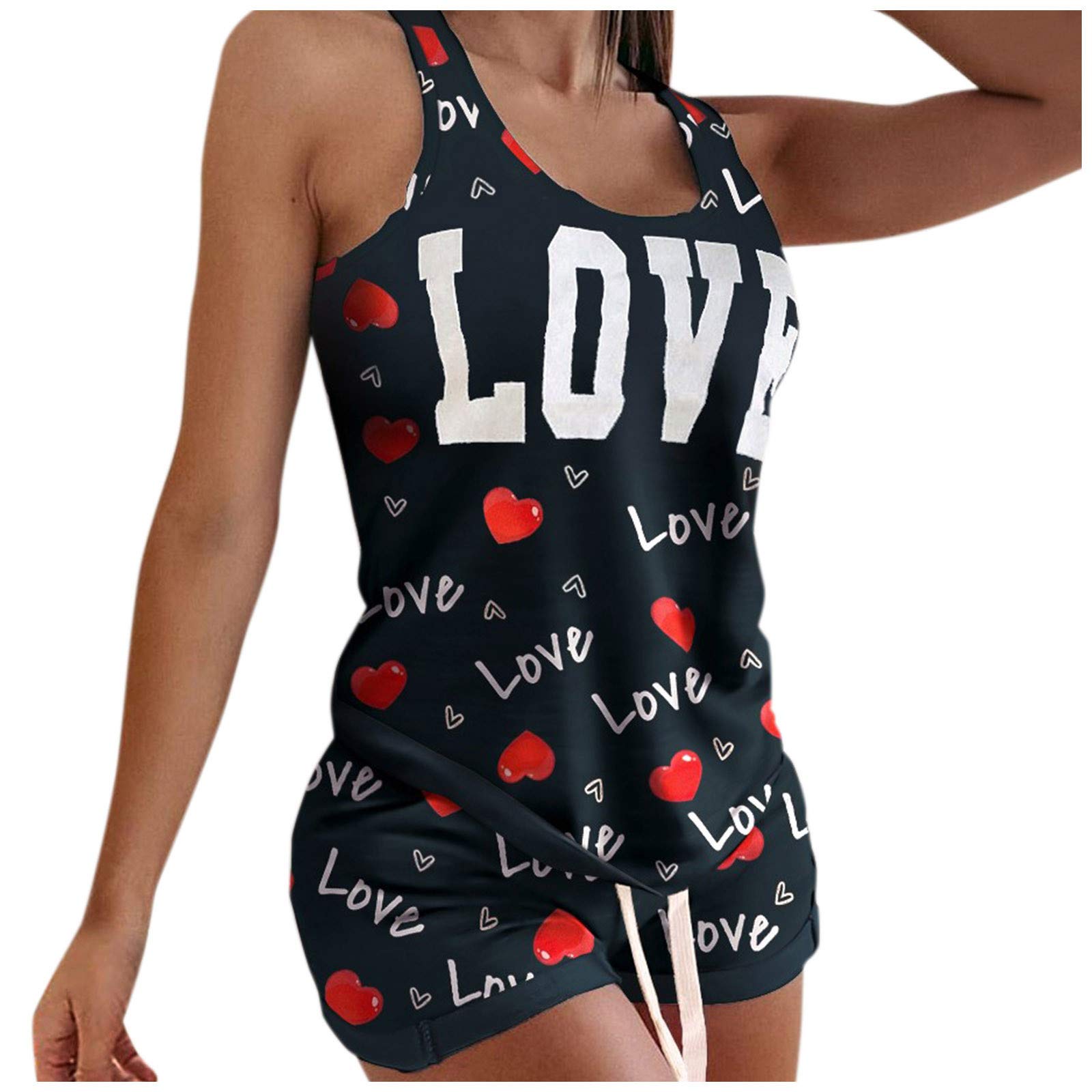 Sexy Lace Lingerie Set for Women - Sleeveless Printed Two-Piece Vest & Panty Set (Red, XXL) | Comfortable Nightwear & Romantic Lingerie for Special Occasions