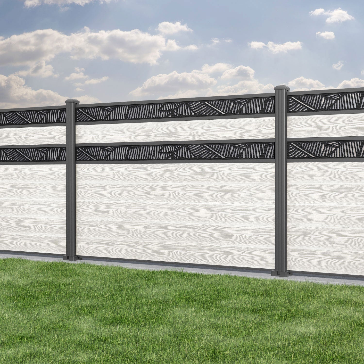 Classic Feather Split Screen Fence Panel in Light Stone with Aluminum Posts - Perfect for Garden Privacy, Patio Divider, and Backyard Decoration
