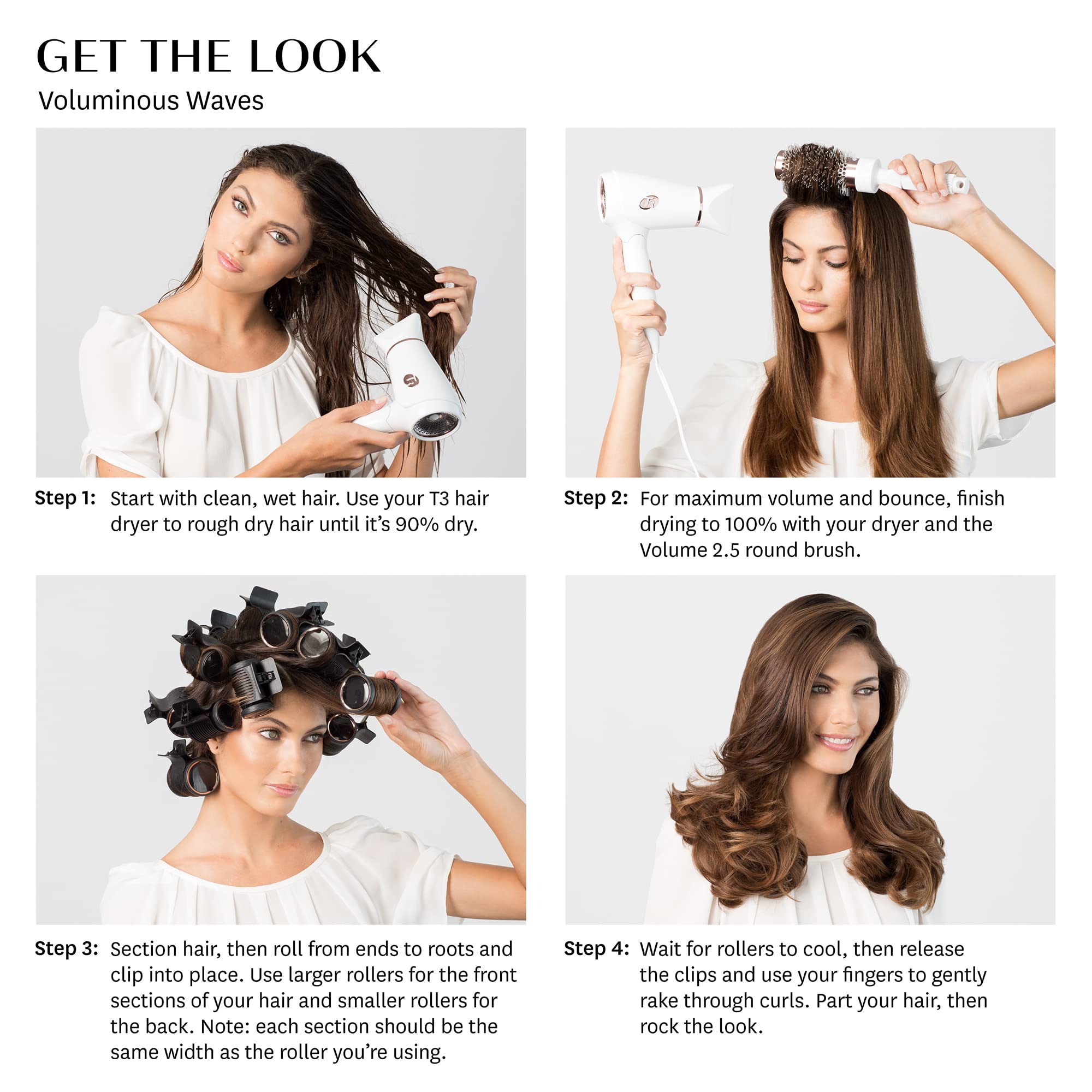 T3 Volumizing Hot Rollers LUXE - Premium Hair Curler Set for Long Lasting Volume, Body & Shine (8 Rollers: 4 XL 1.75