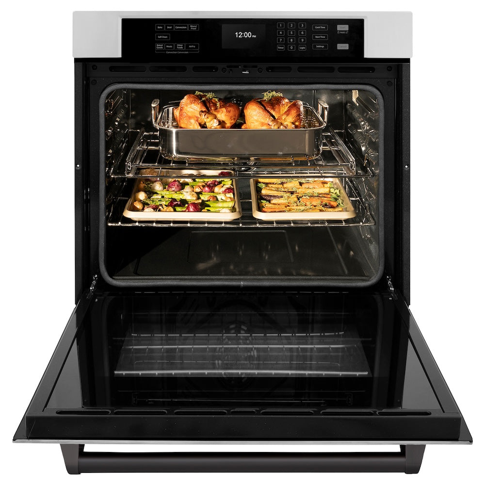 ZLINE Autograph Edition 30 Inch Professional True Convection Single Wall Oven with Air Fry & Self-Clean - Stainless Steel with Matte Black Handle (WASZ 30 MB) | Perfect for Modern Kitchens, Baking, Roasting & Air Frying