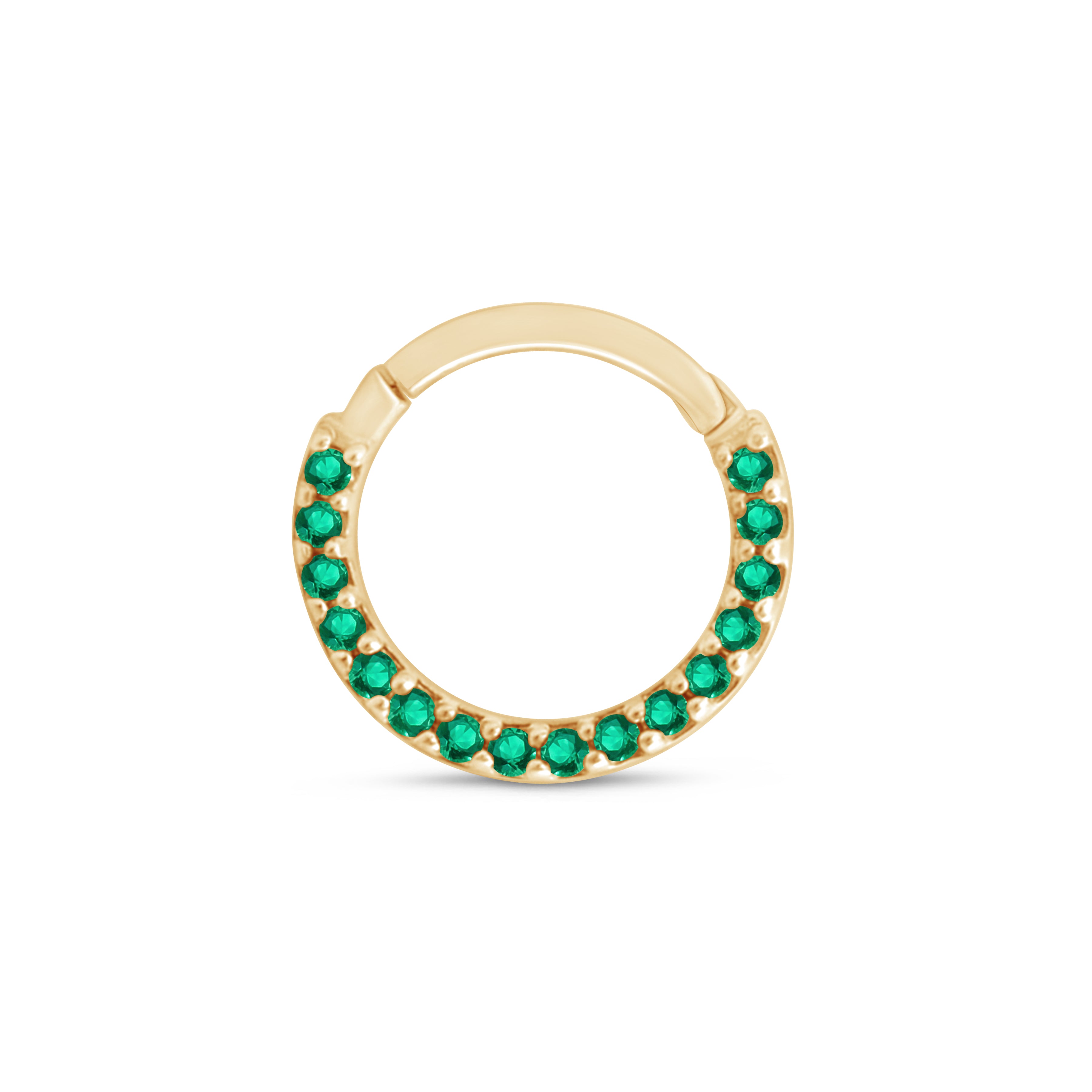 14K Yellow Gold Emerald Studded Clicker Hoop Earrings - Elegant Dangle Earrings for Women, Perfect for Parties, Weddings & Everyday Wear