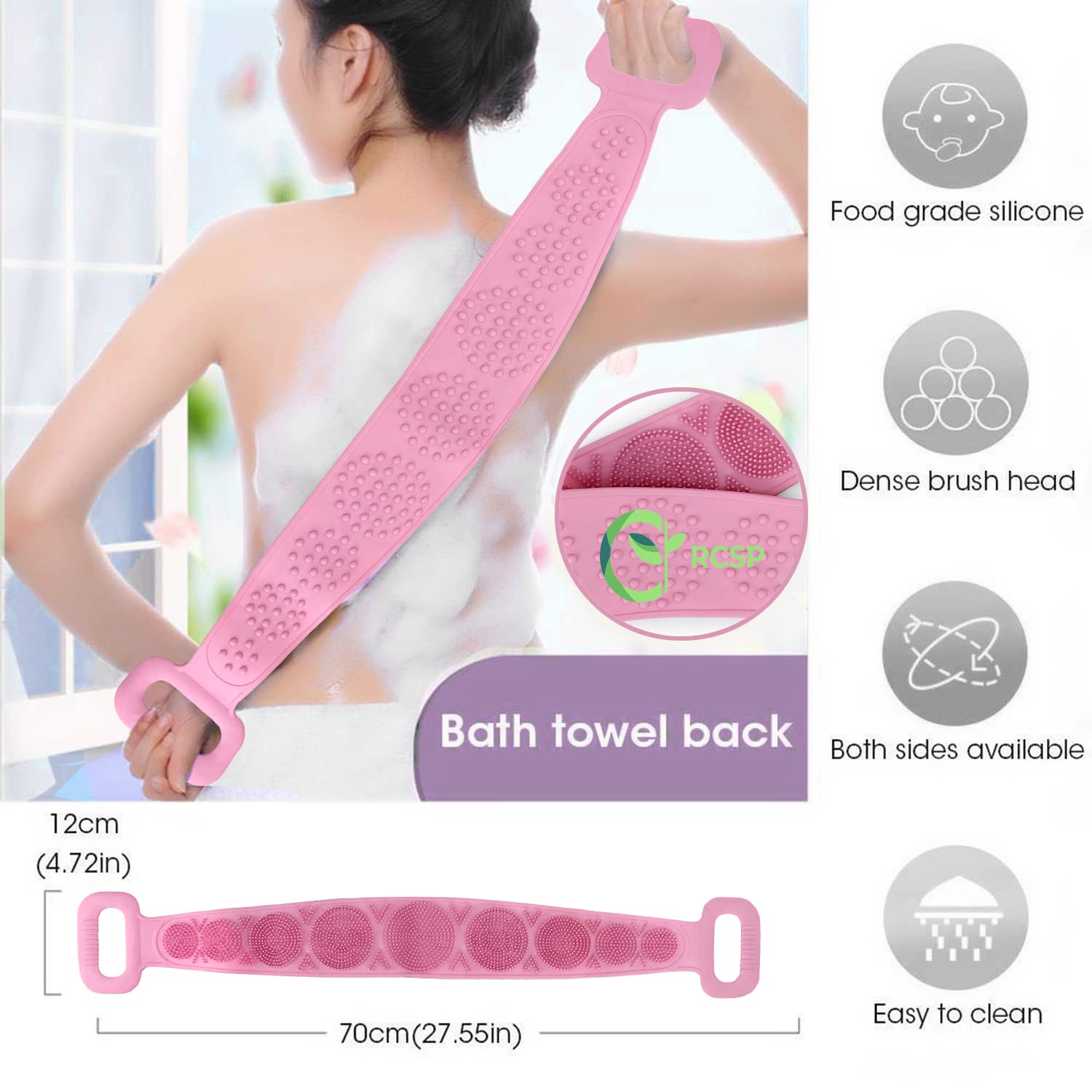 RCSP Soft Silicone Massage Bath Brush - Exfoliating Body Wash Brush for Men & Women - Back Scrubber & Shower Cleaner - Gentle Skin Care & Spa Experience - Perfect for Bathroom, Shower & Relaxation Time