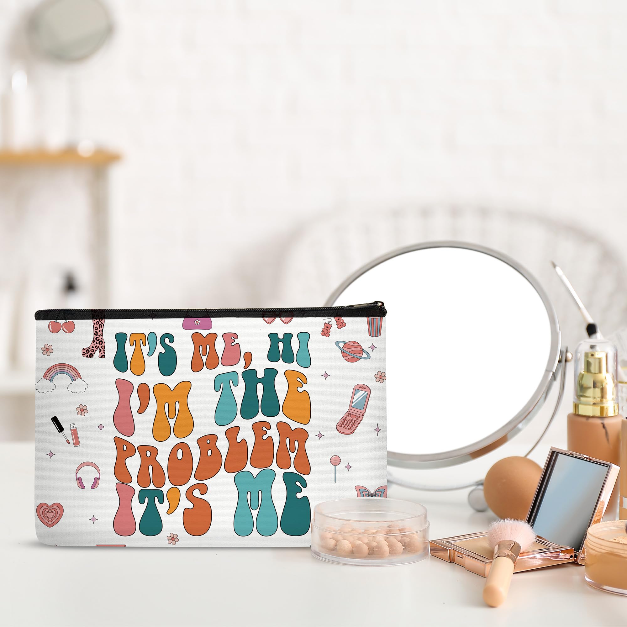 TS Makeup Bag for Girls & Women - Cute Cosmetic Bag Gift for Taylor Swift Fans, Music Lovers - Perfect Birthday Present for Singer Fans (It's Me Hi I'm the Problem) - Great for Travel, School & Concert Essentials