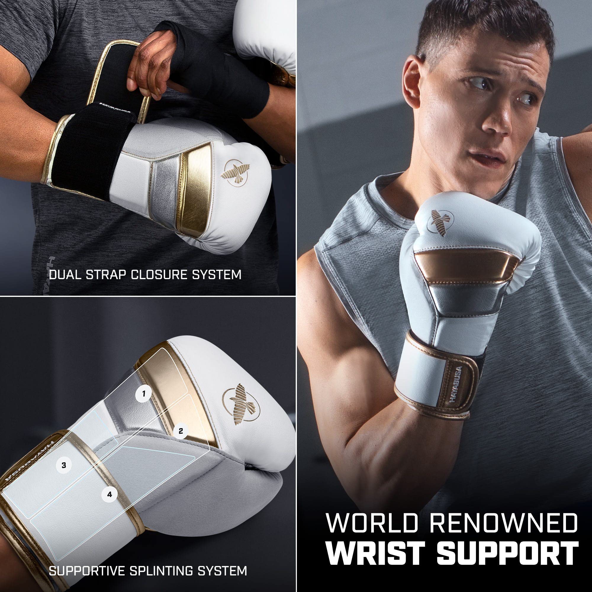 Hayabusa T3 Boxing Gloves for Men & Women - Premium Wrist & Knuckle Protection with Dual-X Hook & Loop Closure - Splinted Wrist Support & 5-Layer Foam Padding - Ideal for Training, Sparring & MMA Workouts
