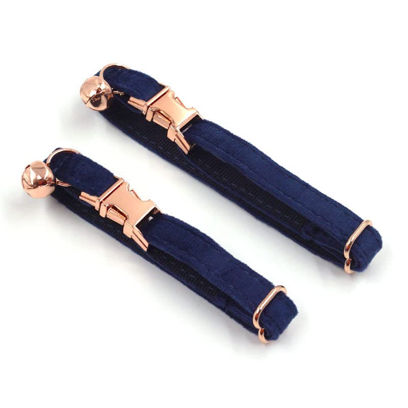 Custom Personalized Cat Collar - Velvet Adjustable Kitten Collar with Bell & Bow Tie - Engraving Nameplate for Small Dogs & Puppies (Size S: 16-26cm, Navy) - Perfect for Pet Parties, Daily Walks & Photo Shoots