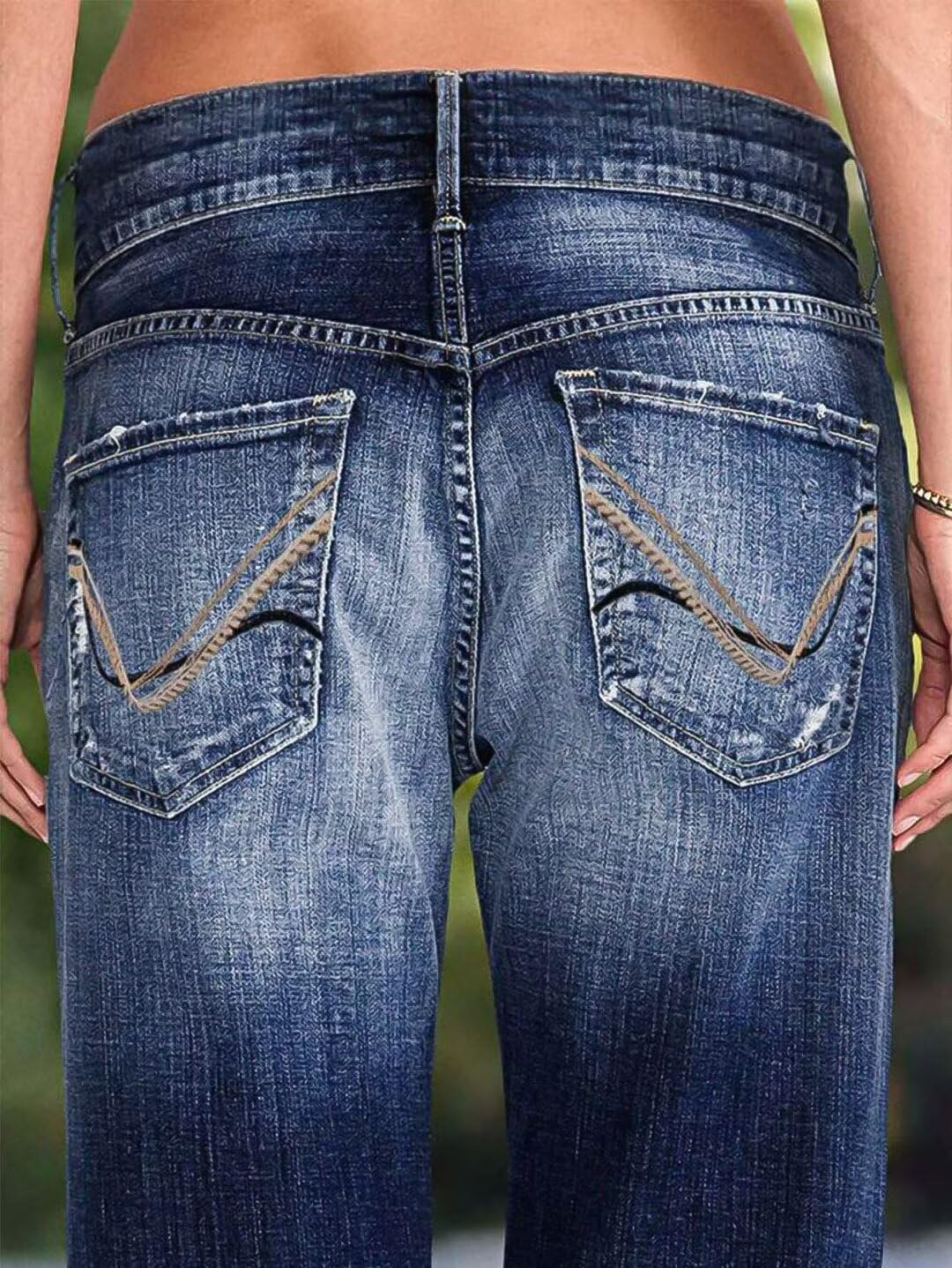 Flamingals Women's Low Rise Straight Leg Stretchy Ripped Raw Hem Denim Jeans - Casual Comfort for Everyday Wear, Date Night & Weekend Outings