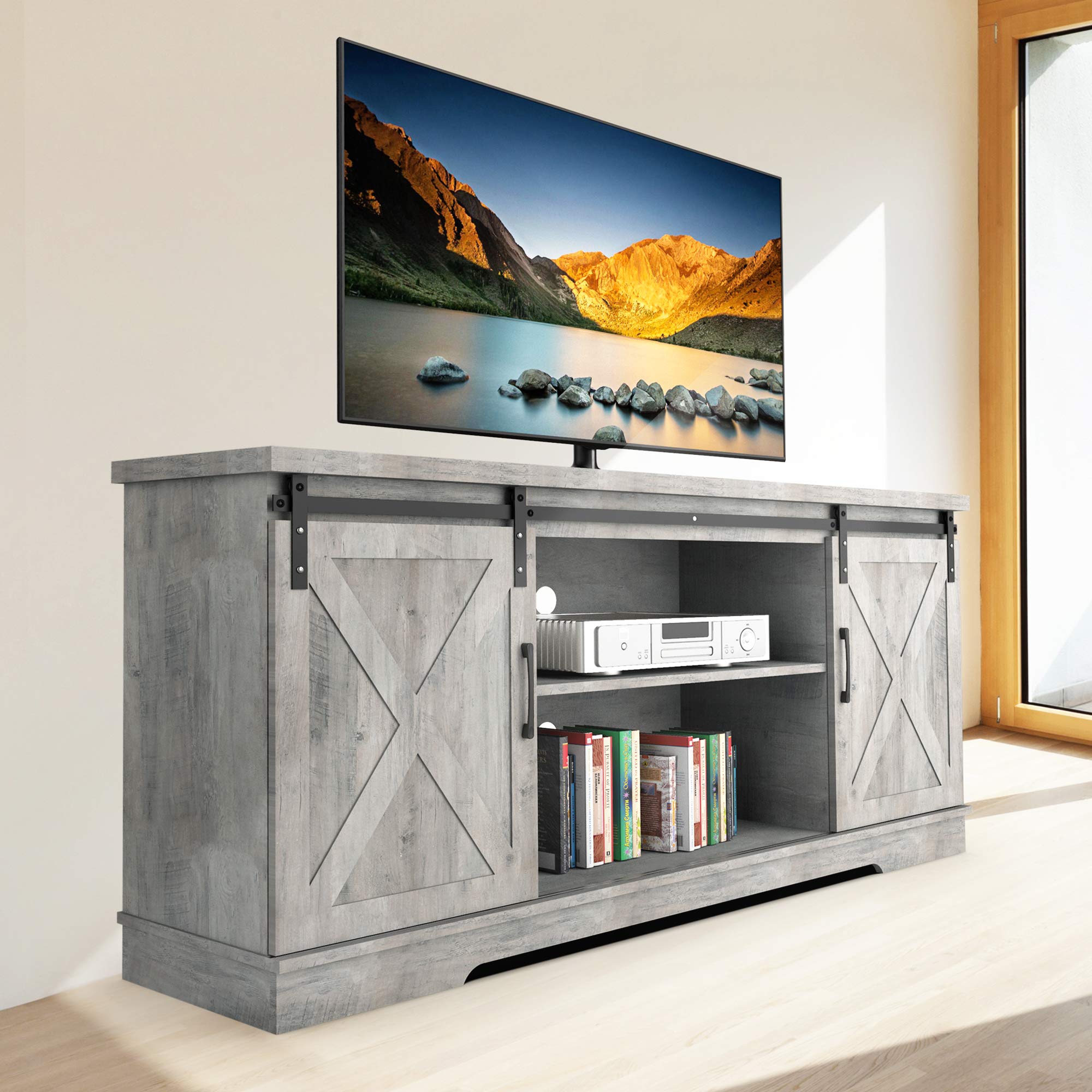 Industrial TV Stand with Storage for 65 Inch TV - 58 Inch Entertainment Center Media Console & Buffet Cabinet for Living Room, Adjustable Shelves - Perfect for Home Theater Setup & Living Room Organization