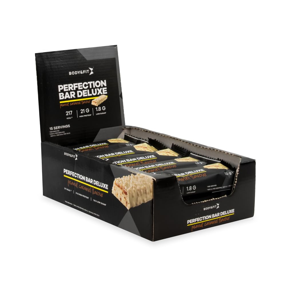 Body & Fit Perfection Bar Deluxe - Peanut Caramel Protein Bar | High Protein Snack for Muscle Recovery & Weight Management | Perfect for Gym, Workouts & On-the-Go Nutrition