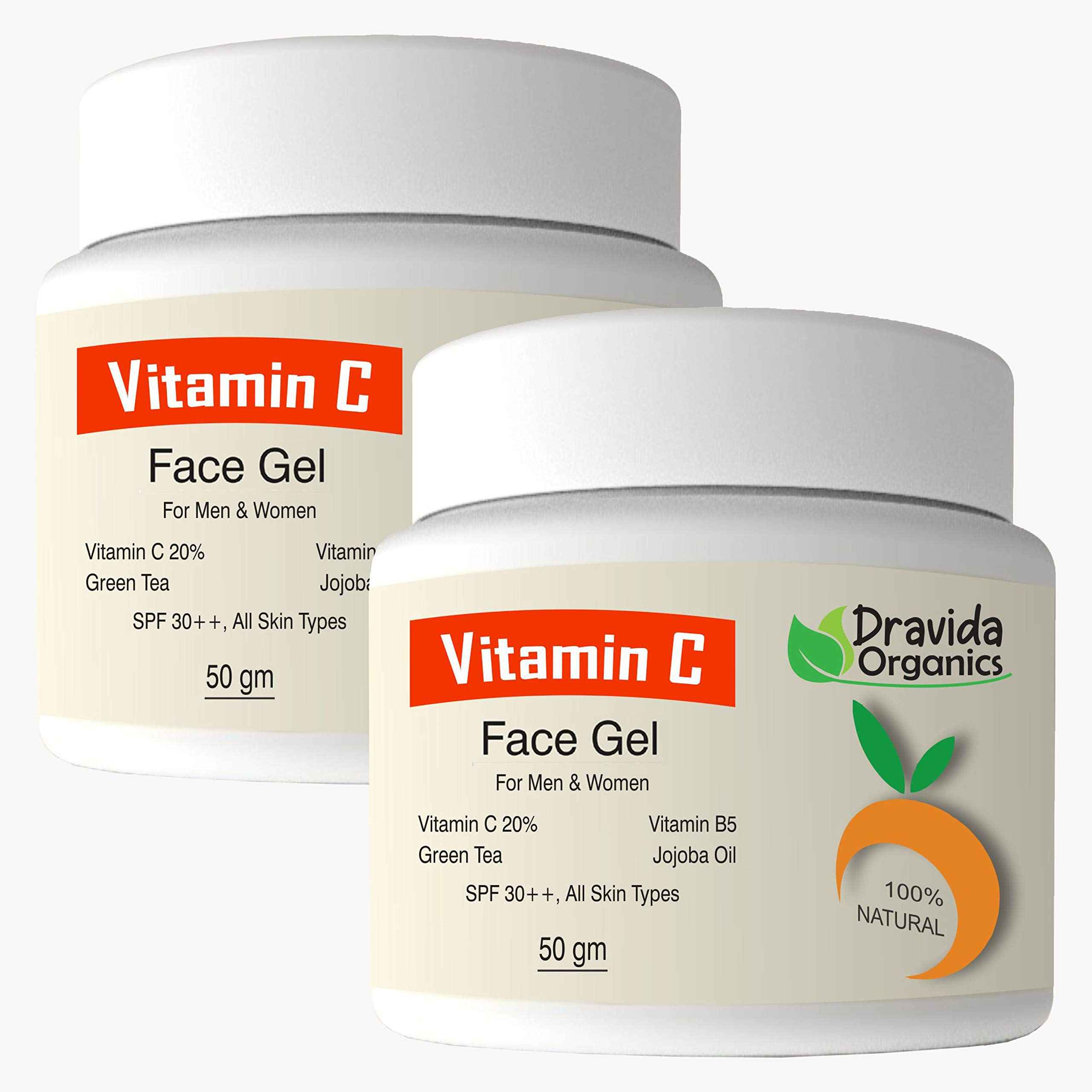 DRAVIDA ORGANICS Vitamin C Face Gel for Men & Women - 50gm (Pack of 2) | Brightening & Anti-Aging Skincare | Day & Night Moisturizer for All Skin Types