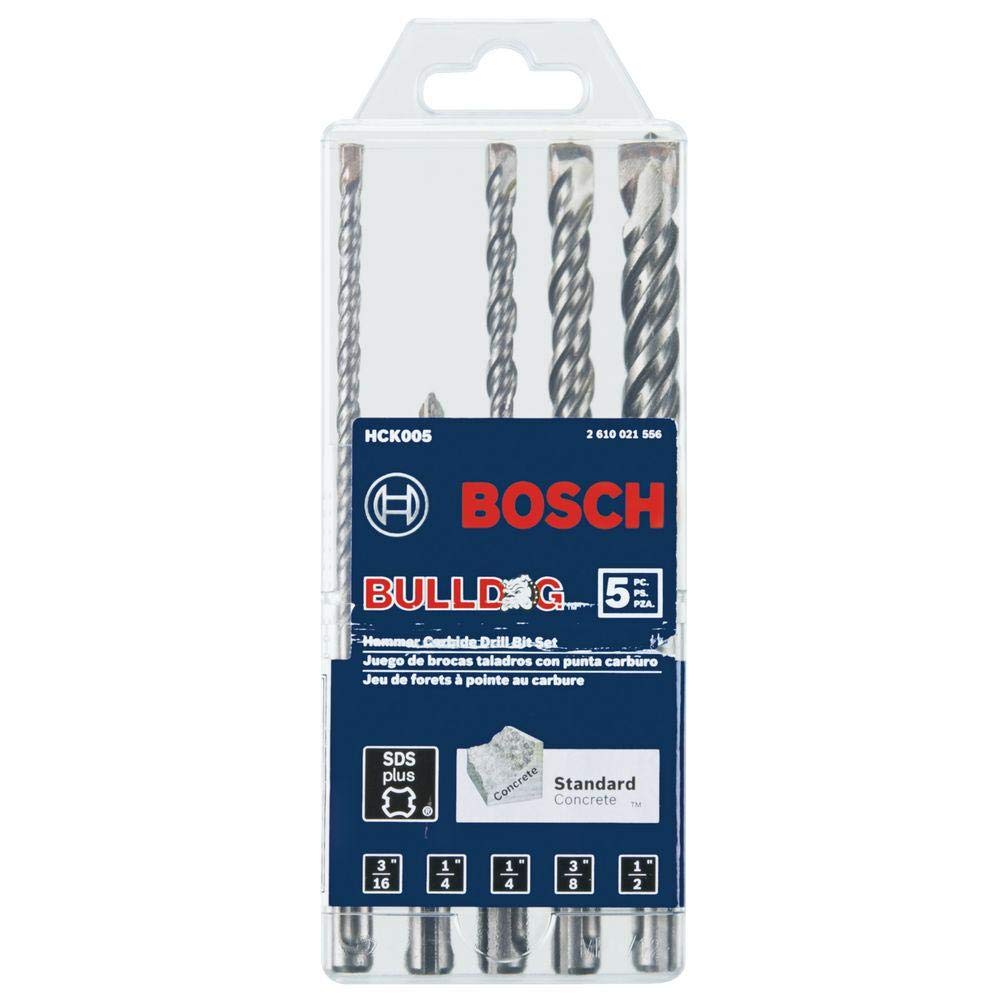 BOSCH 11255VSR Bulldog Xtreme 8 Amp 1-Inch Corded Variable Speed SDS-Plus Rotary Hammer Drill for Concrete & Masonry with HCK005 5-Piece SDS-Plus Bit Set - Perfect for Demolition, Drilling, and Chiseling in Construction & DIY Projects
