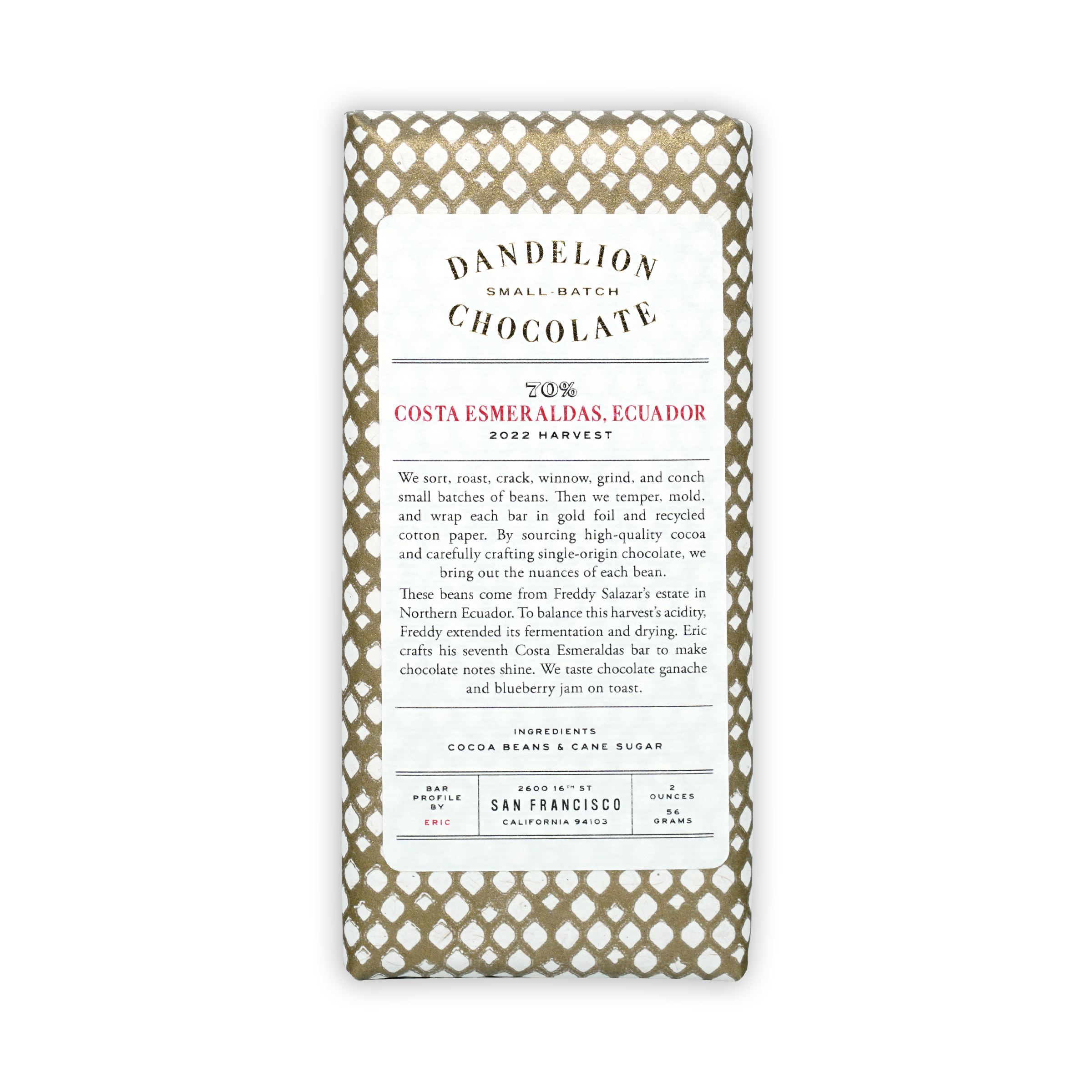 Organic Dandelion Costa Esmeraldas Ecuador 70% Dark Chocolate Bar - Premium Single Origin Cacao for Baking, Gifts & Healthy Snacking