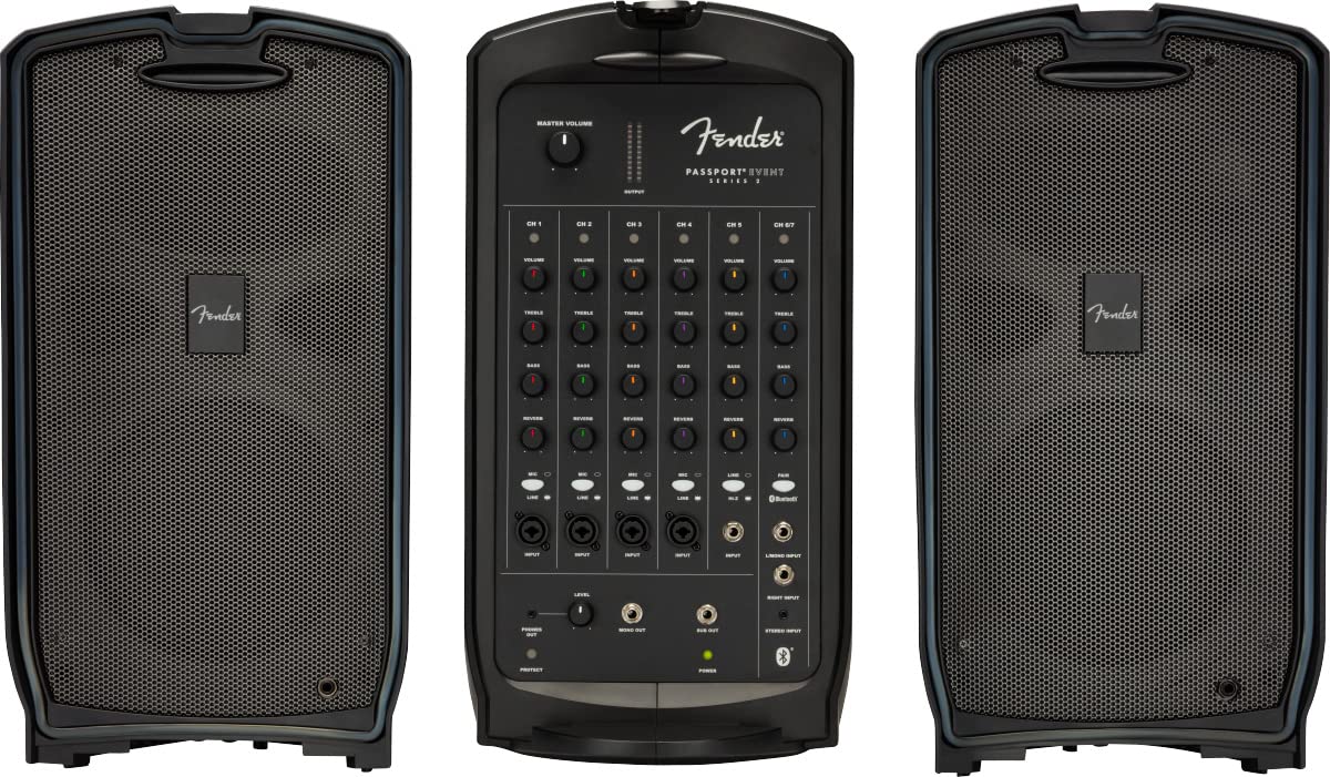 Fender Passport Event S2 Portable PA System Bundle with Microphone, Speaker Stands & Cables - Perfect for Live Performances, Outdoor Events & Small Venues