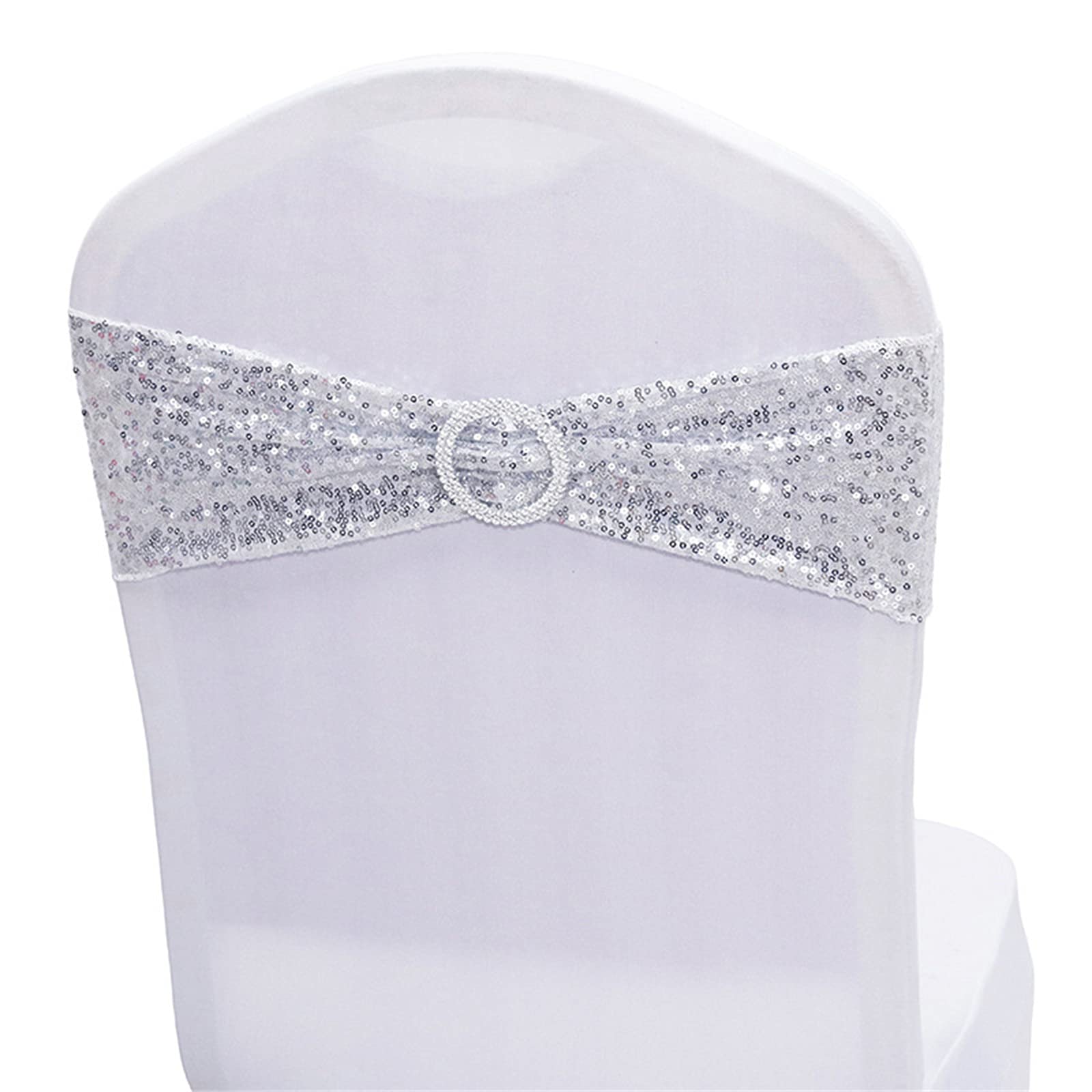 10 PCS Stretch Sequin Chair Sashes - Silver Elastic Spandex Bands for Wedding, Reception, Banquet & Party Chair Decorations - Perfect for Bridal Showers, Anniversary Celebrations & Special Events