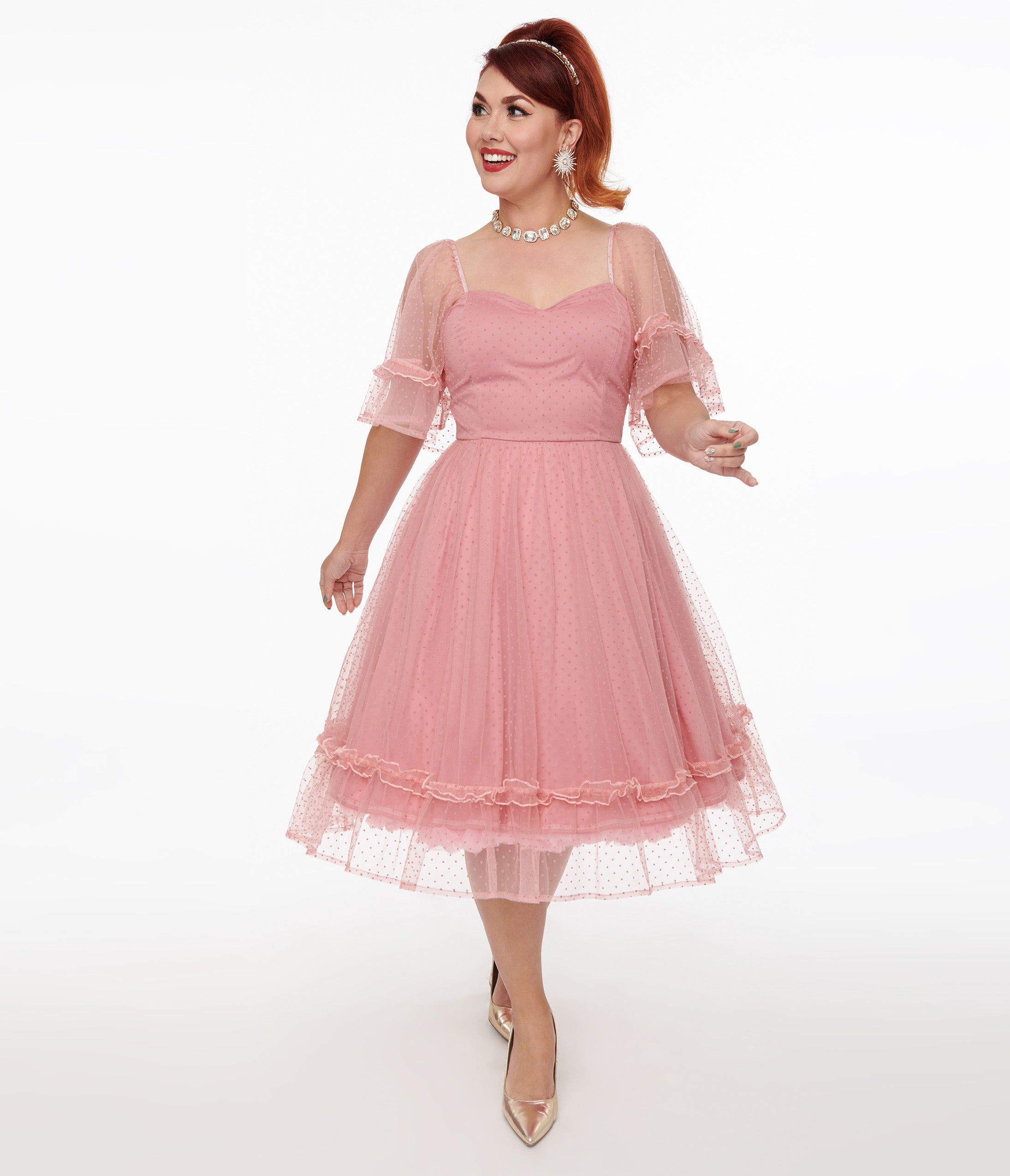 Vintage 1950s Rose Ruffle Sweetheart Swing Dress - Retro Pinup Style for Parties, Weddings & Special Occasions