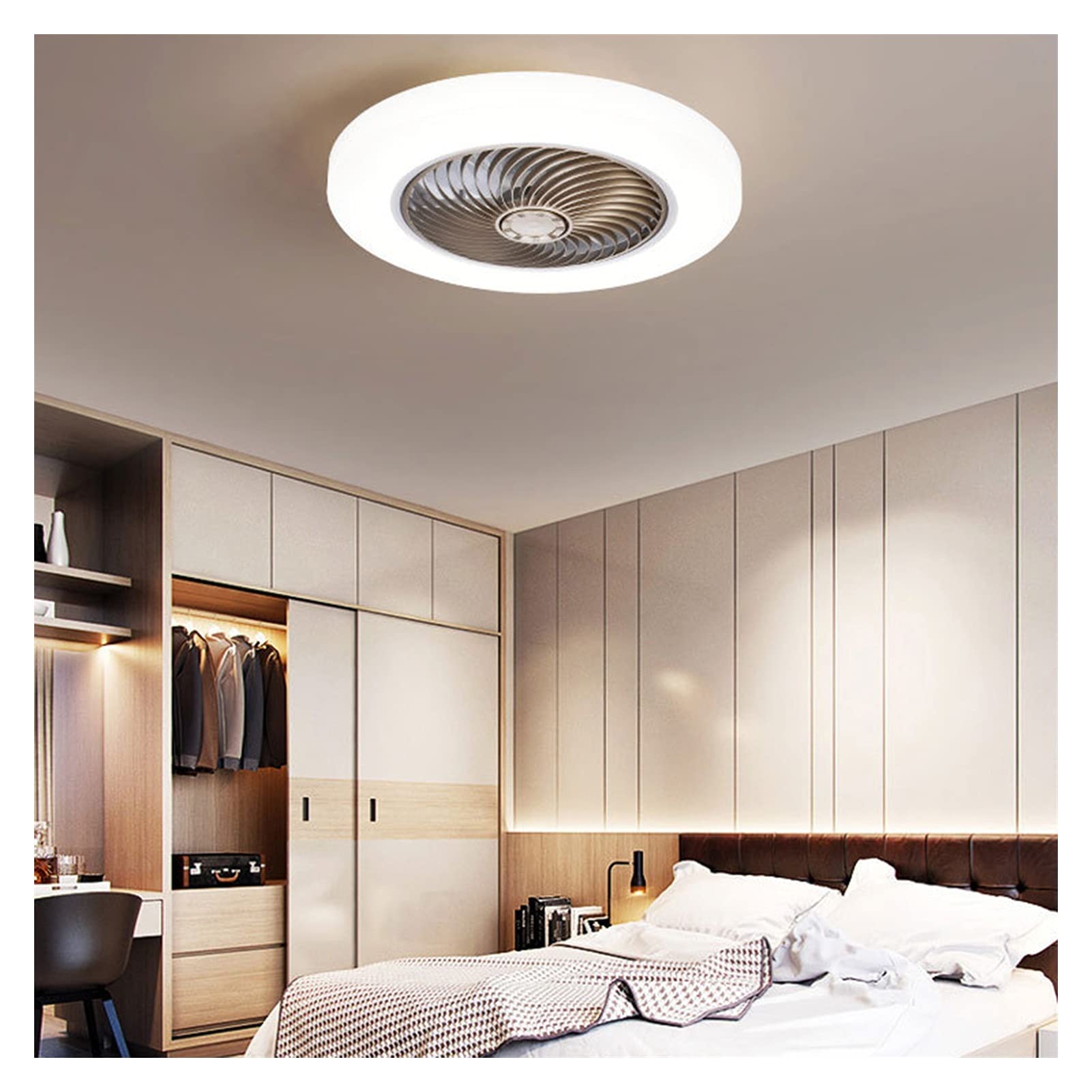Bladeless Ceiling Fan with LED Chandelier - 36W Modern Remote Control Dimmable Lighting for Bedroom & Living Room | Adjustable Wind Speed | Brown Finish | Perfect for Home Cooling & Stylish Decor