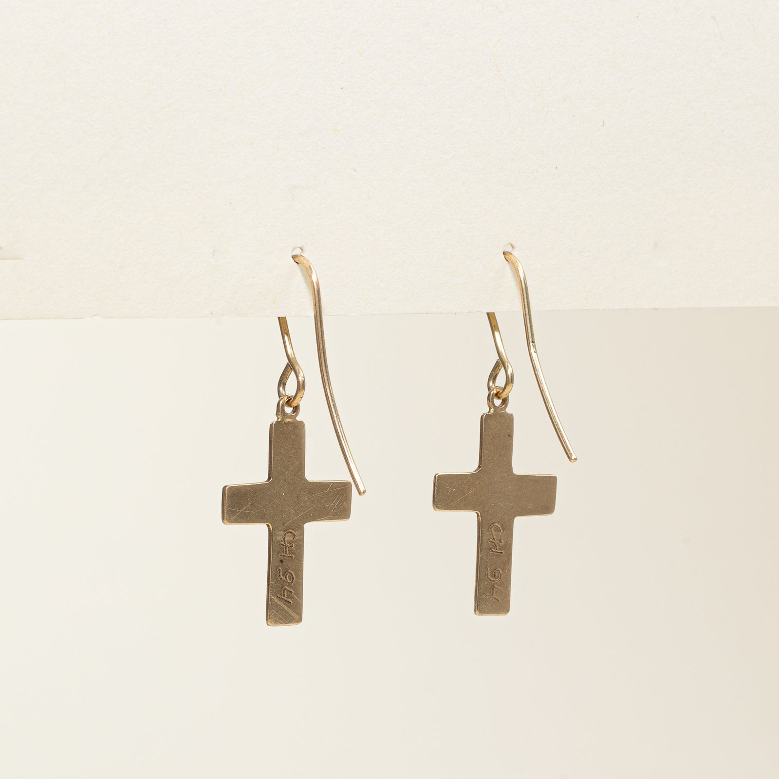 14K Yellow Gold Indigenous Art Drop Cross Earrings – Handmade Tribal Jewelry for Women | Perfect for Church, Weddings & Boho Fashion