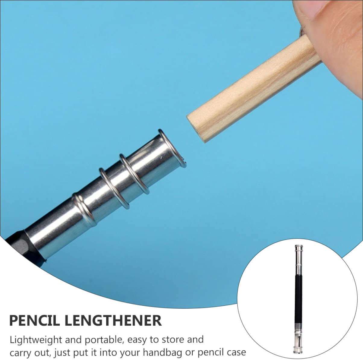 Stainless Steel Pencil Extender 2-Pack - Extend Short Pencils for School & Office Use