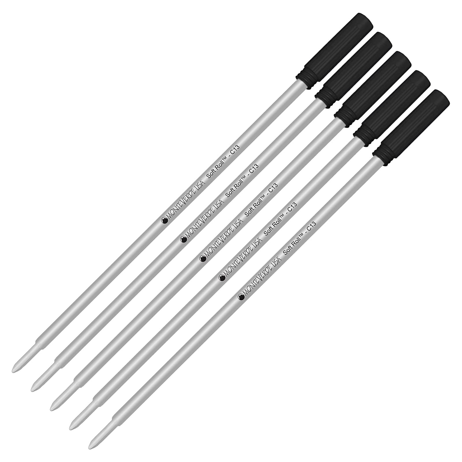 Monteverde Soft Roll Ballpoint Ink Refill 5-Pack - C13 Paste Ink Compatible with Cross Style Pens - Medium Tip 0.7mm Black - Perfect for Office, School & Everyday Writing Needs