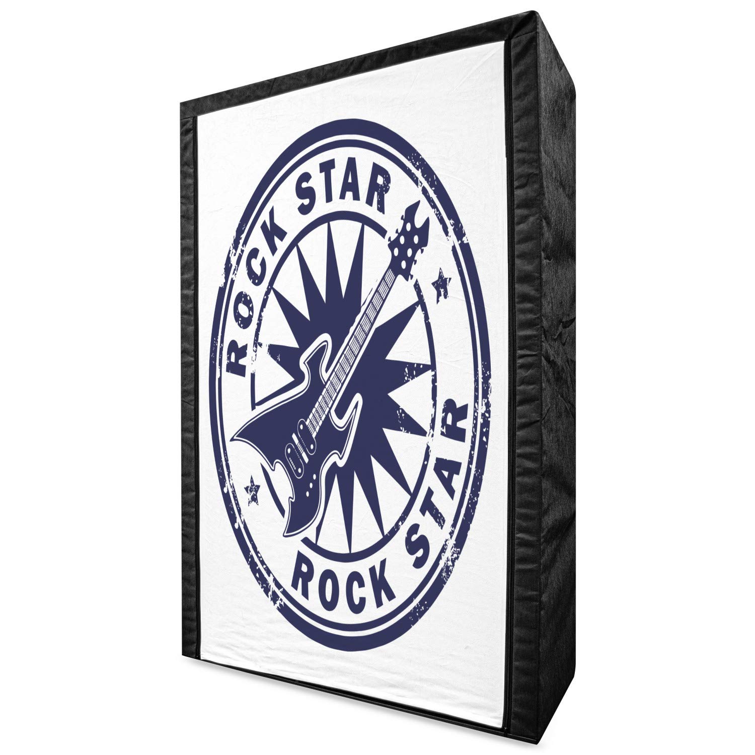 Ambesonne Rock Music Portable Fabric Wardrobe Closet Organizer with Shelves - Vintage Guitar & Sun Grunge Design in Cobalt Blue - 42.5 Inch Clothing Storage for Bedroom, Dorm, or Apartment