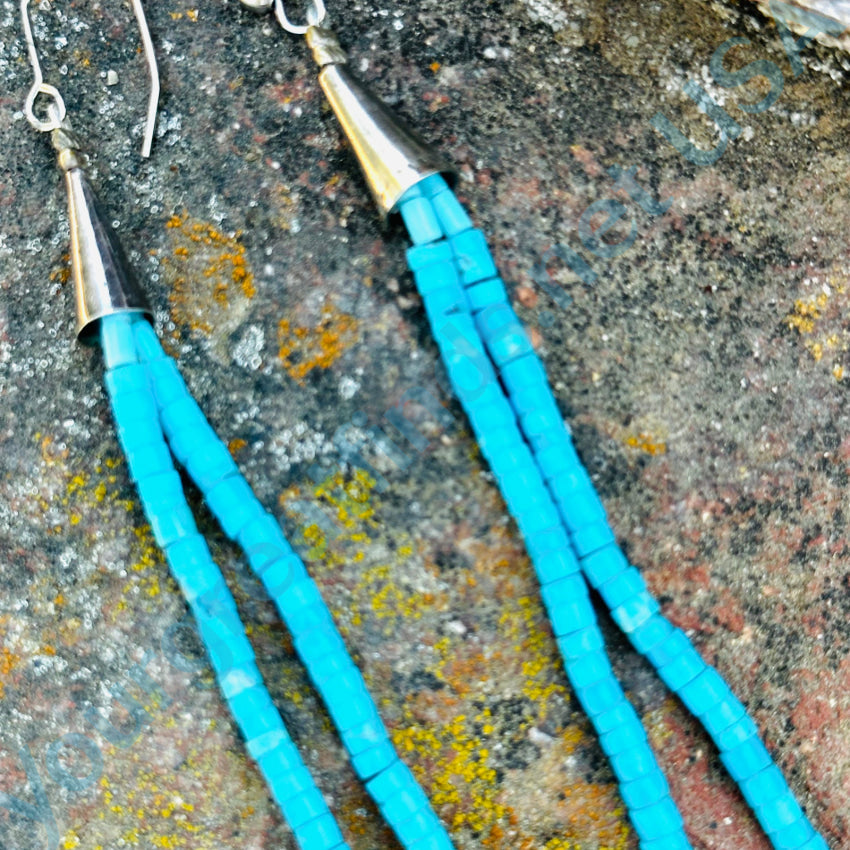 Sterling Silver Turquoise & Alabaster Jacla Beaded Pierced Earrings for Women | Handmade Native American Style Jewelry | Perfect for Boho, Festival & Everyday Wear