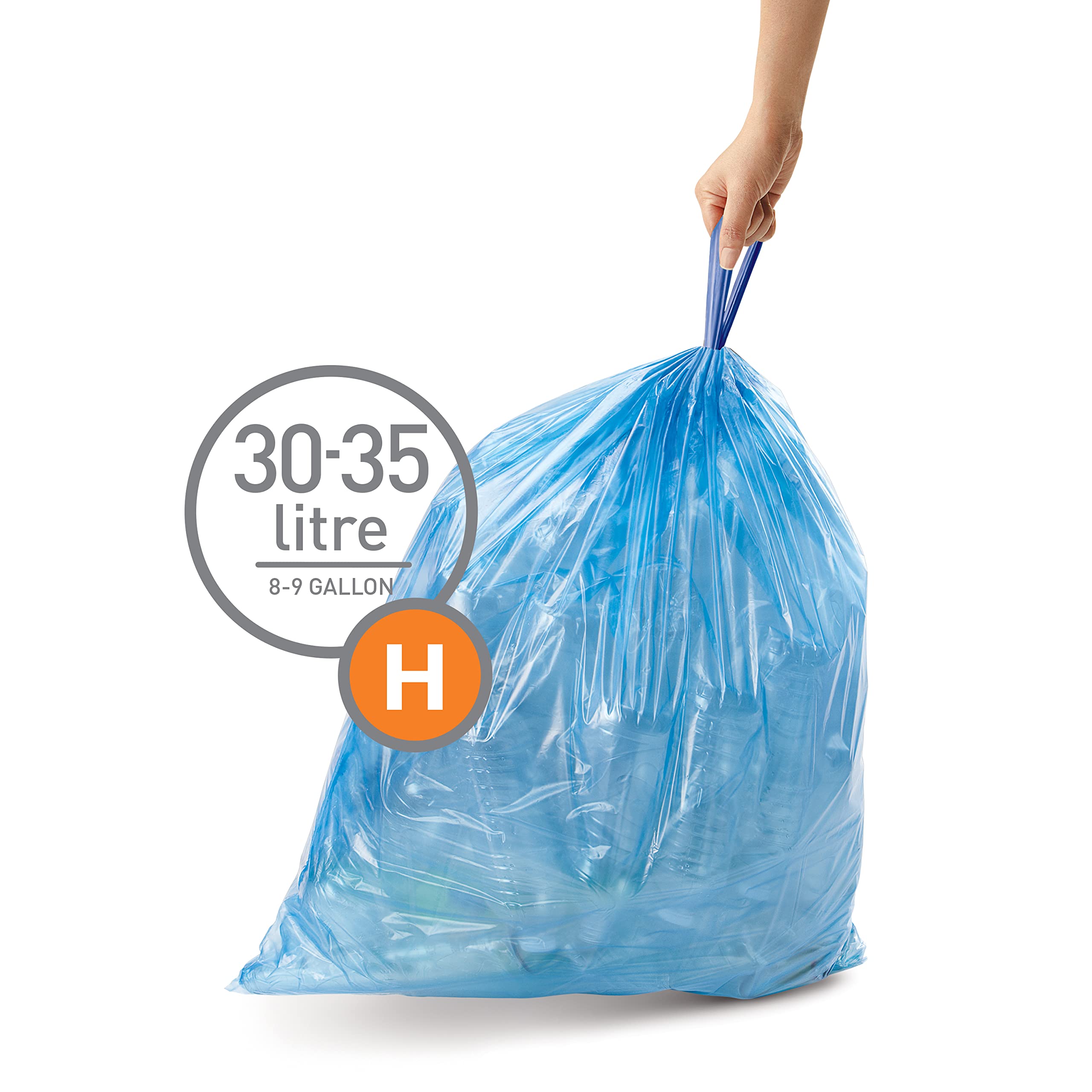 SimpleHuman 46L / 12.2G Rectangular Dual Compartment Step Trash Can with Code H Drawstring Recycling Bags (30-35L/8-9G, Blue, 60 Count) - Perfect for Kitchen Waste Sorting & Eco-Friendly Home Recycling
