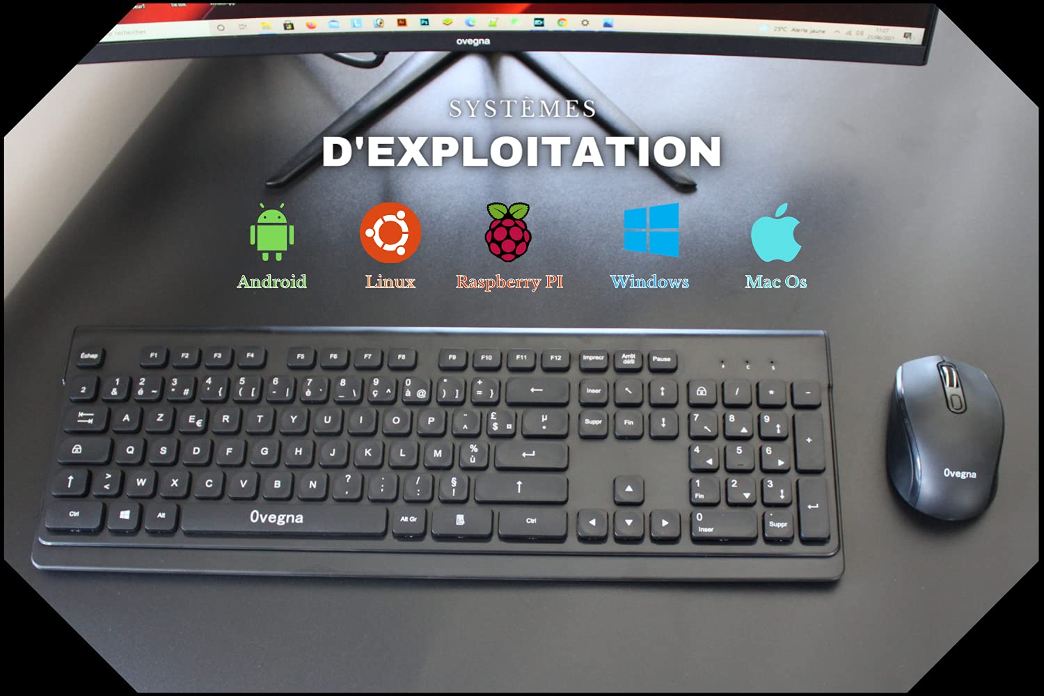 Ovegna K20 Wireless Keyboard and Mouse Combo, 2.4Ghz, AZERTY Layout for PC, Mac, Laptop, Smart TV, Mini PC, Raspberry Pi - Compatible with Windows, Linux, MacOS, Android - Perfect for Home Office, Gaming & Media Center Setup