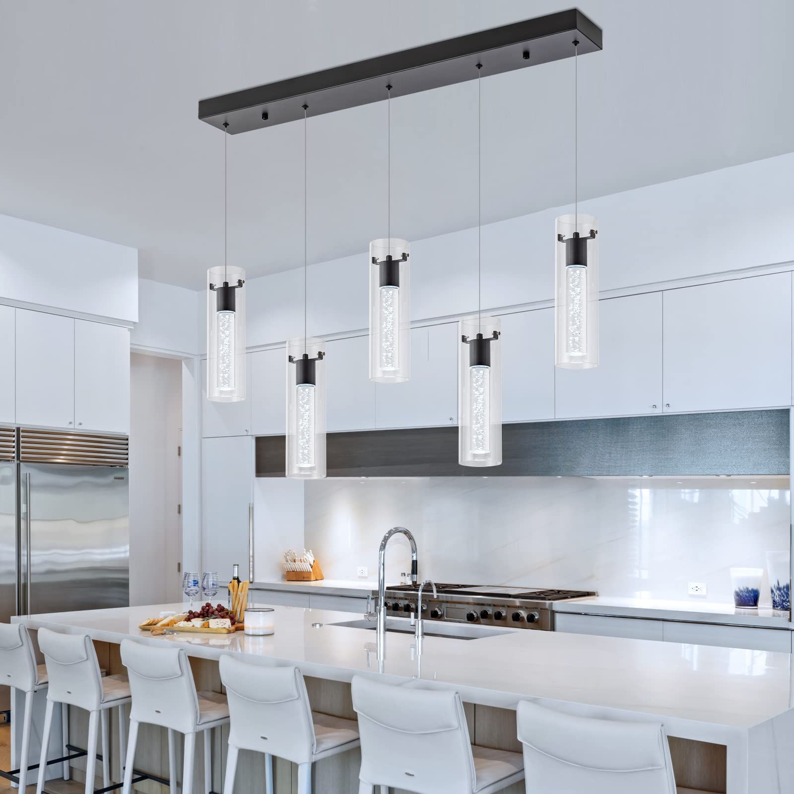 5-Light Black Pendant Lighting for Kitchen Island - Modern Hanging Lights for Dining Room, Living Room, Corridor, Cafe, Bar, Club & Restaurant | Perfect for Home Decor and Commercial Spaces
