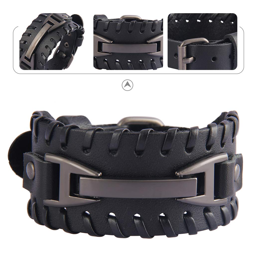 GelConnie Punk Braided Leather Cuff Bracelet for Men & Women - Adjustable Gothic Viking Bangle Wristband - Rock Style Faux Leather Wrap Bracelet - Perfect for Concerts, Festivals & Everyday Fashion