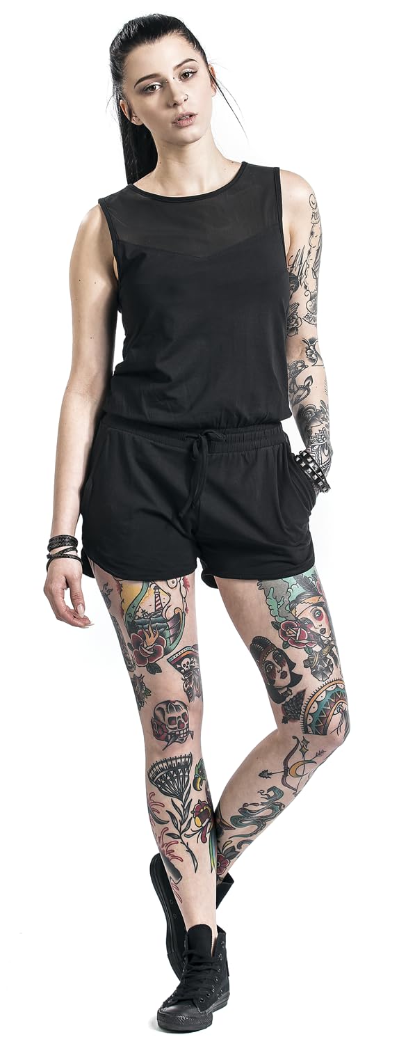 Ladies Tech Mesh Hot Jumpsuit TB1179 - Black, Size Small | Perfect for Dance, Gym & Night Out
